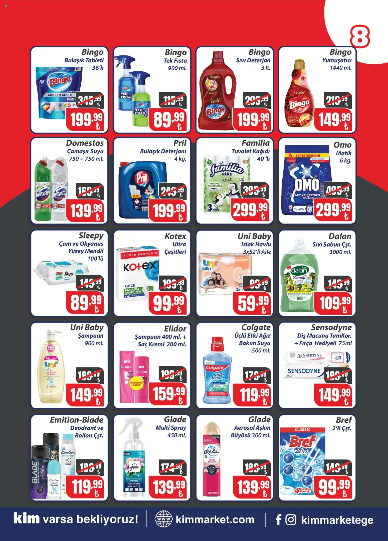 Kim Market Katalog - 20 Ağustos 2026 tarihinden itibaren geçerlidir | Sayfa: 8 | Ürünler: Tuvalet, Mendil, Diş macunu, Bulaşık deterjanı