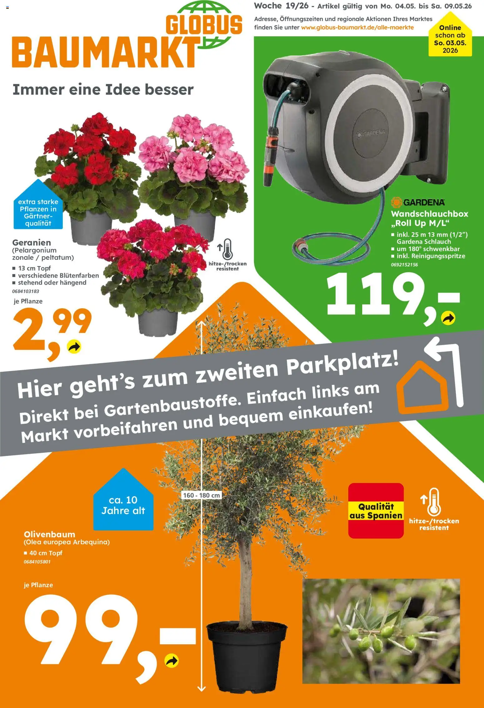 Globus Baumarkt Prospekt Dietzenbach	 – gültig ab 04.05.2026 | Seite: 1 | Produkte: Geranien