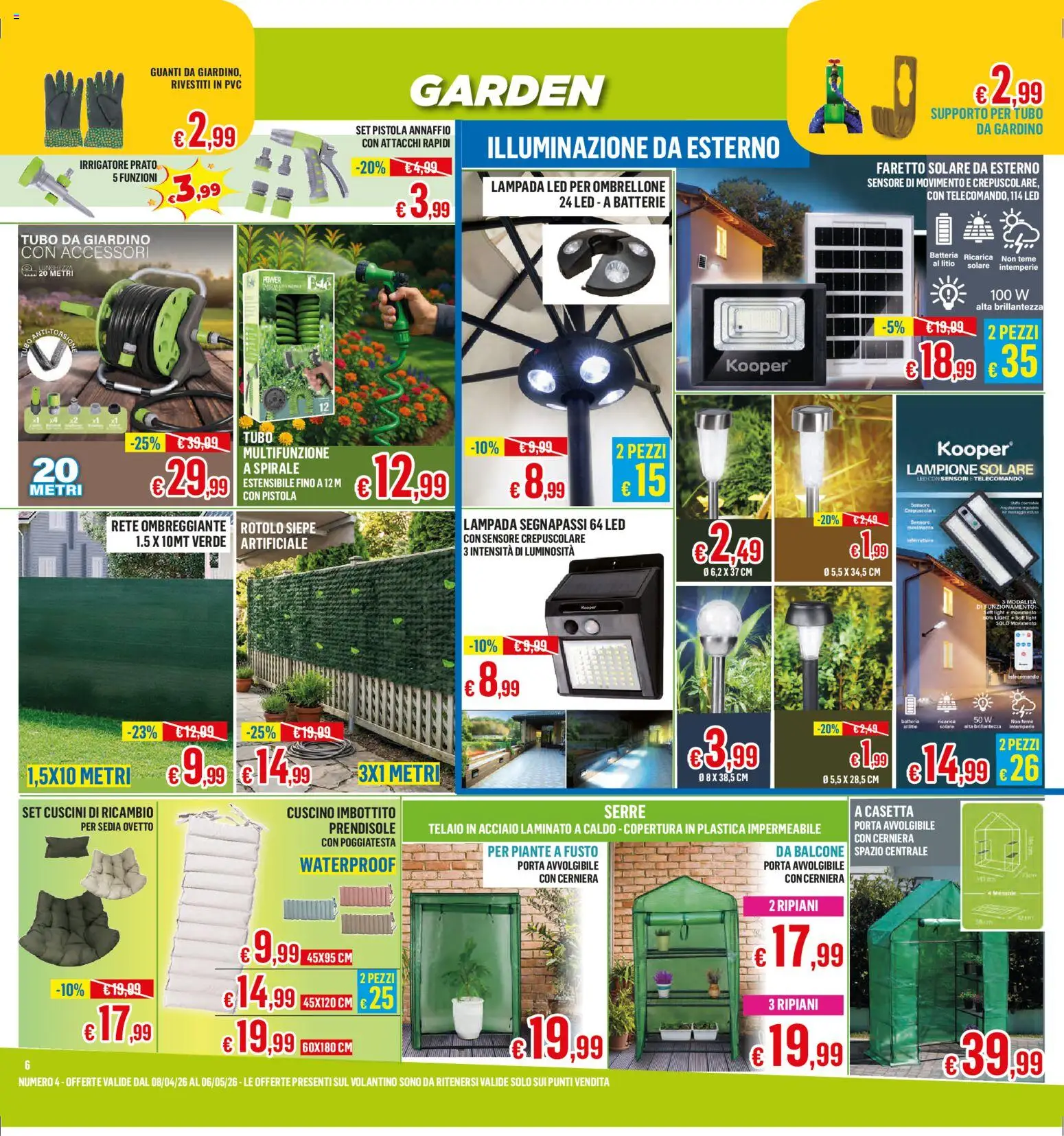 Volantino Satur del 08.04.2026 | Pagina: 6 | Prodotti: Faretto, Telecomando, Cuscino, Batterie