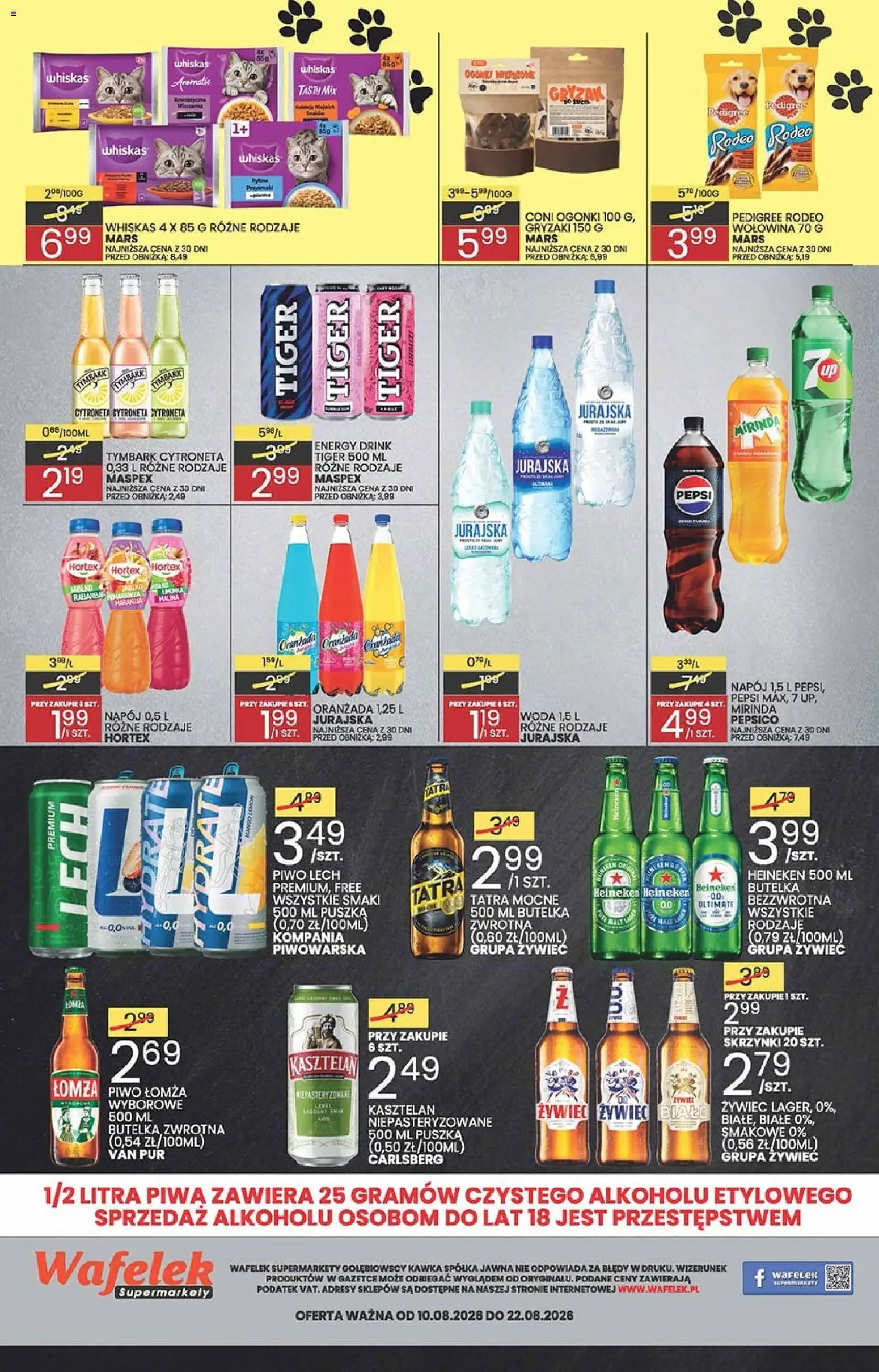 Wafelek gazetka od 10.08.2026 | Strona: 8 | Produkty: Whiskas, Wafelek, Pedigree, Piwo