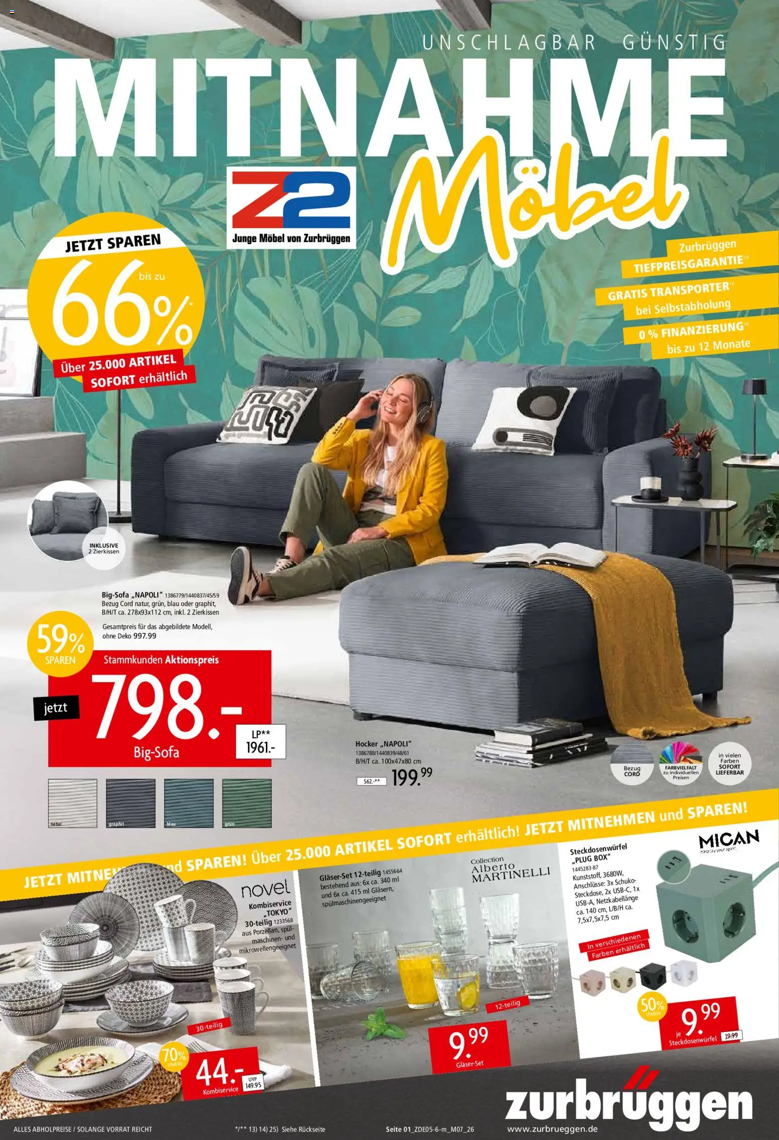 Zurbrüggen Z2 Mitnahme Möbel – gültig ab 16.05.2026 | Seite: 1 | Produkte: Bigsofa, Hocker, Box