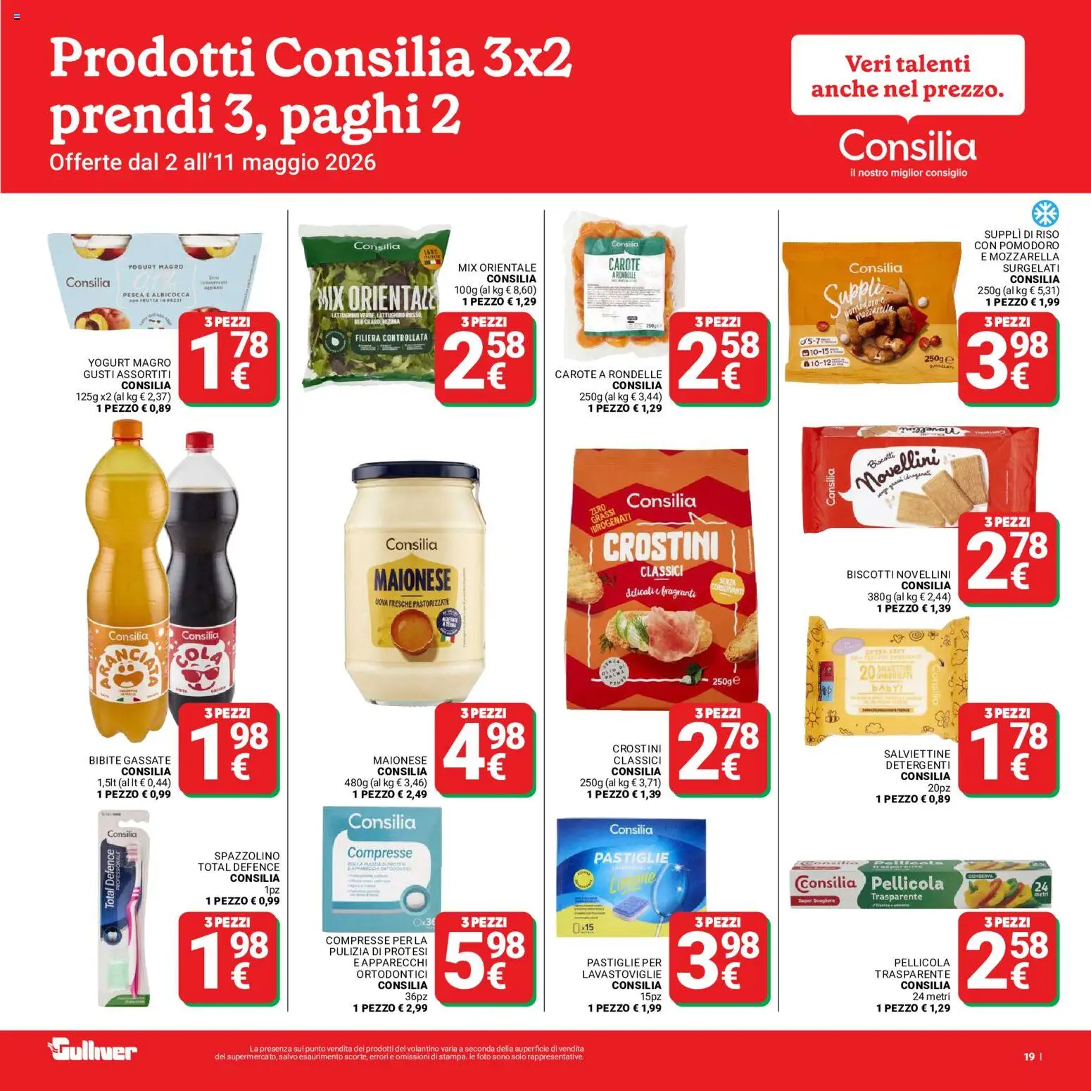 Volantino Gulliver del 02.05.2026 | Pagina: 19 | Prodotti: Riso, Pasta, Crostini, Bibite