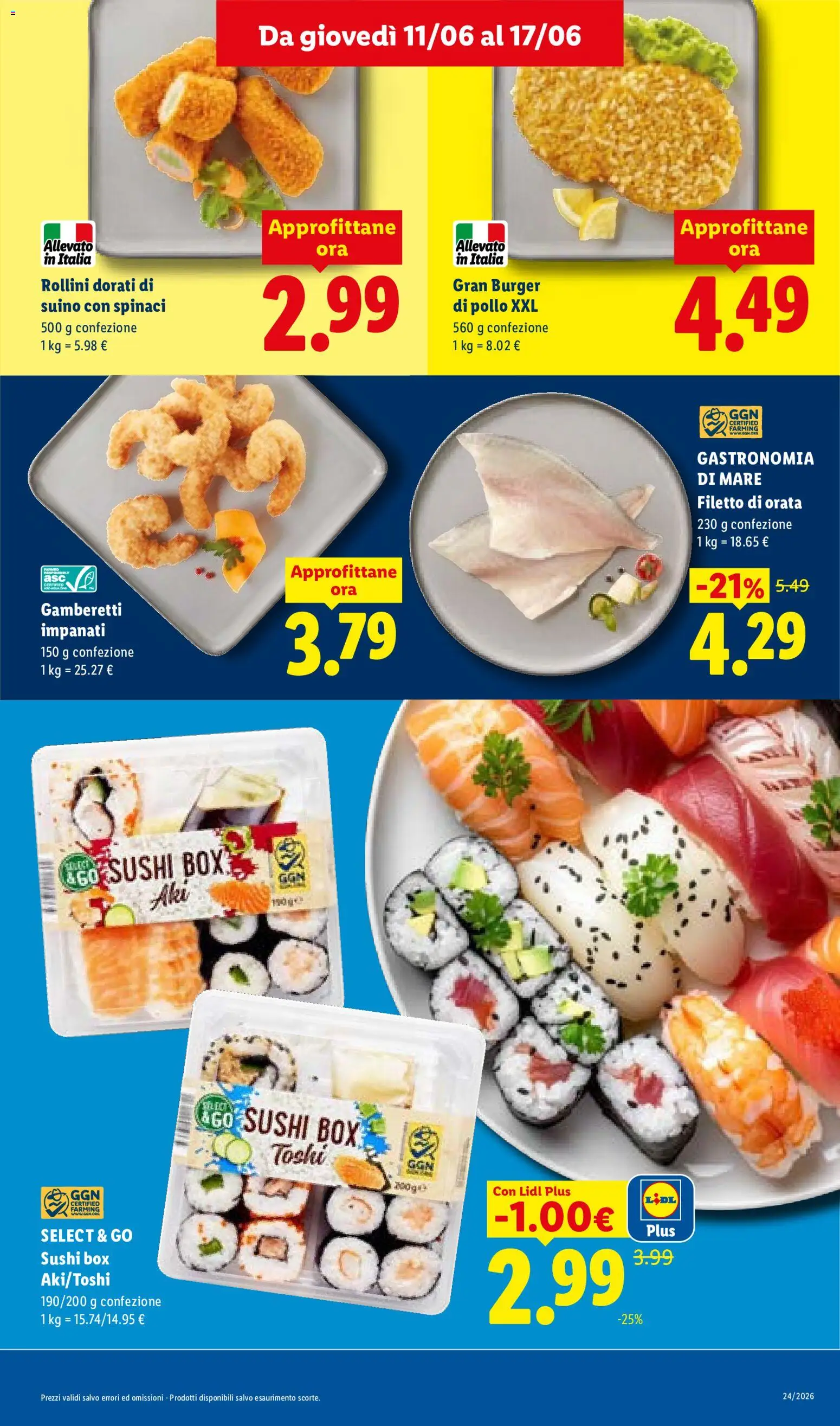 Volantino Lidl del 11.06.2026 | Pagina: 7 | Prodotti: Pollo, Orata, Spinaci, Gamberetti