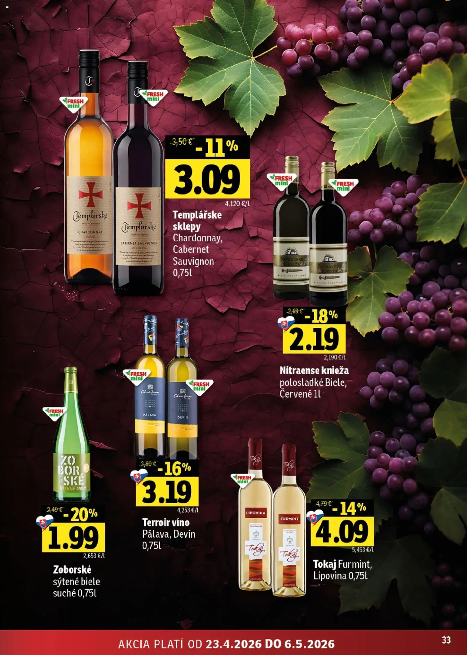 Nové Fresh akcie – leták je platný od 23.04.2026 | Strana: 33 | Produkty: Víno