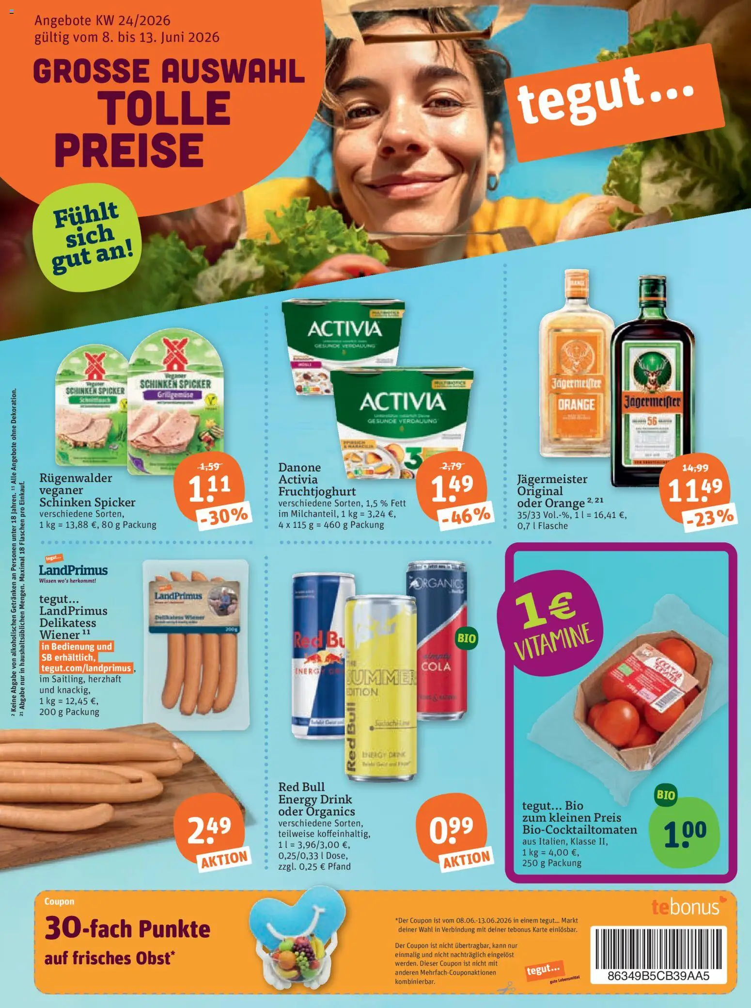 Tegut Prospekt – gültig ab 12.06.2026 | Seite: 3 | Produkte: Activia, Red bull, Energy, Schinken