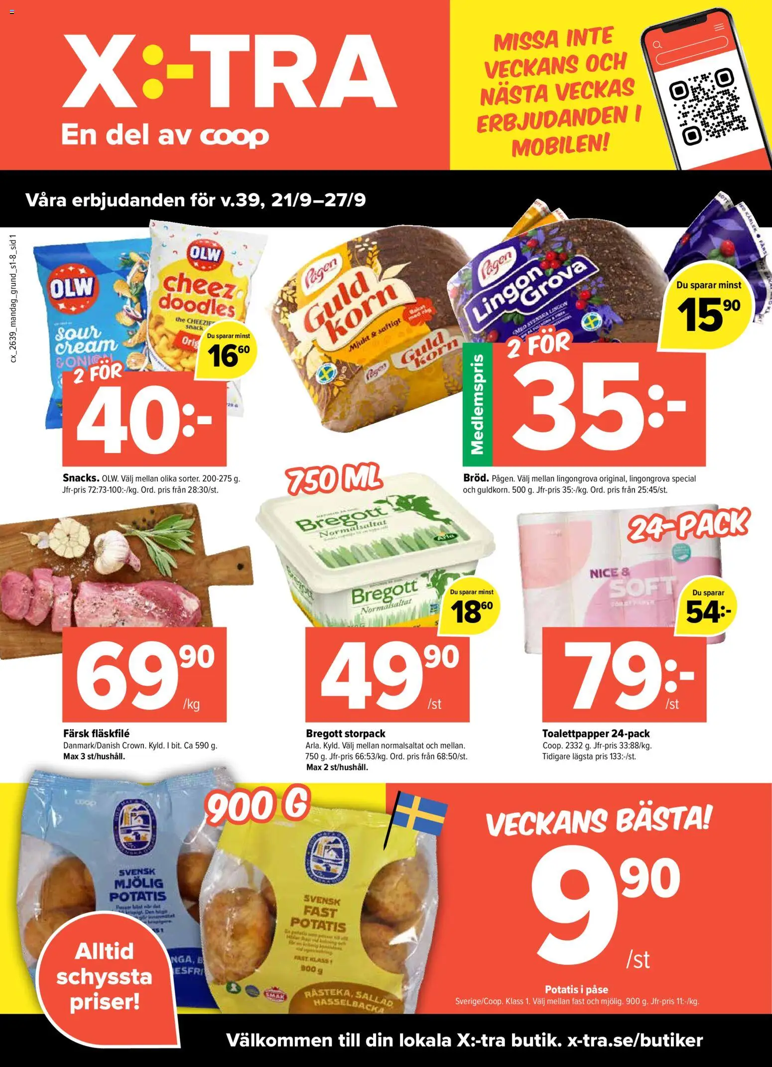 Coop Daglivs reklamblad aktuell från 21/09/2026 | Sida: 1 | Produkter: Toalettpapper, Fläskfilé, Potatis, Sallad