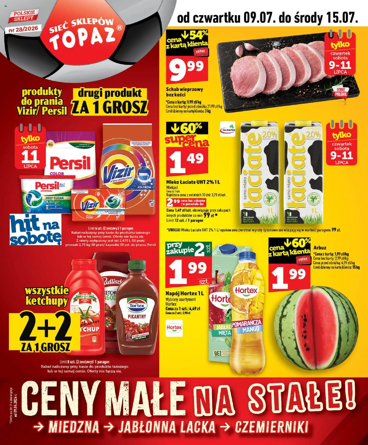 Topaz gazetka - Ceny małe na stałe od 09.07.2026 | Strona: 1 | Produkty: Mango, Persil, Schab wieprzowy, Mięta