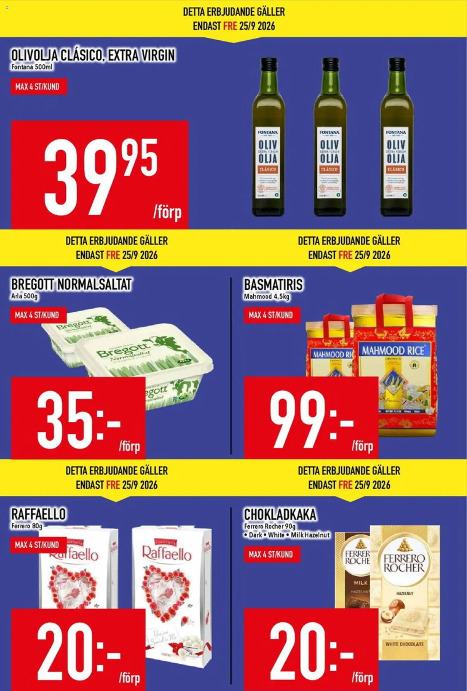 Matdax reklamblad aktuell från 21/09/2026 | Sida: 6 | Produkter: Raffaello, Chokladkaka, Galler, Olja