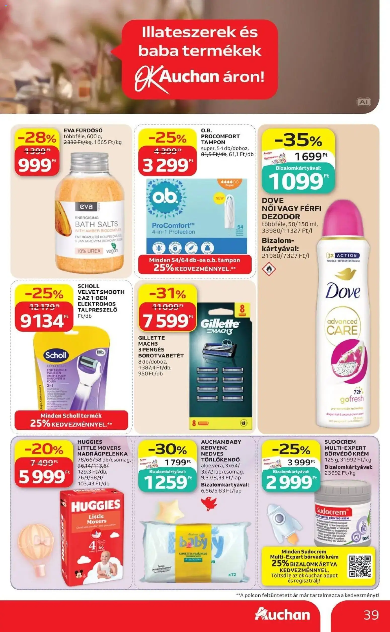 Auchan akciós újság Szolnok - 2026.09.17. -tól/töl > akció, lapozható szórólap 🛍️ | Oldal: 39 | Termékek: Gillette, Lé, Fürdősó, Dezodor