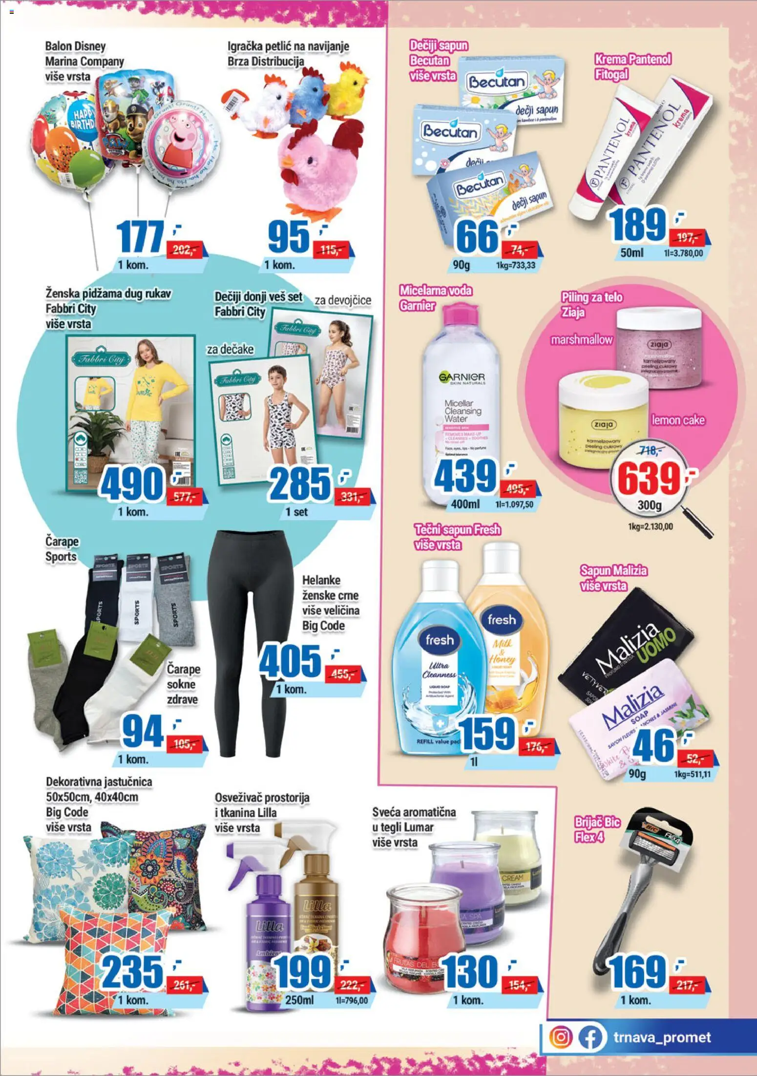Trnava Promet katalog - važi od 02.04.2026 | Strana: 23 | Proizvode: Micelarna voda, Marshmallow, Sapun, Helanke