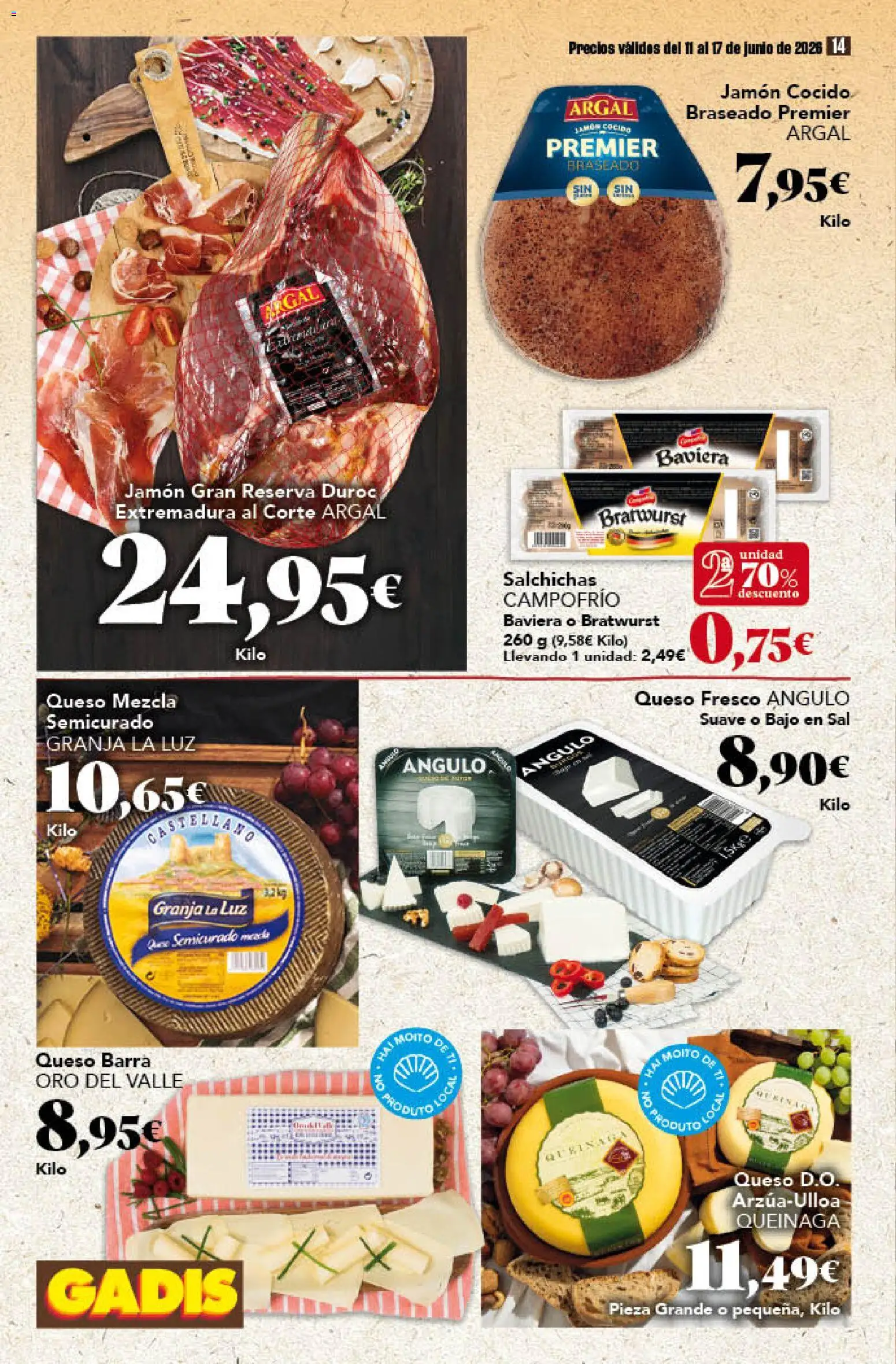 Gadis folleto │ válido desde el 11.06.2026 | Página: 14 | Productos: Queso, Jamón, Jamón cocido, Queso fresco