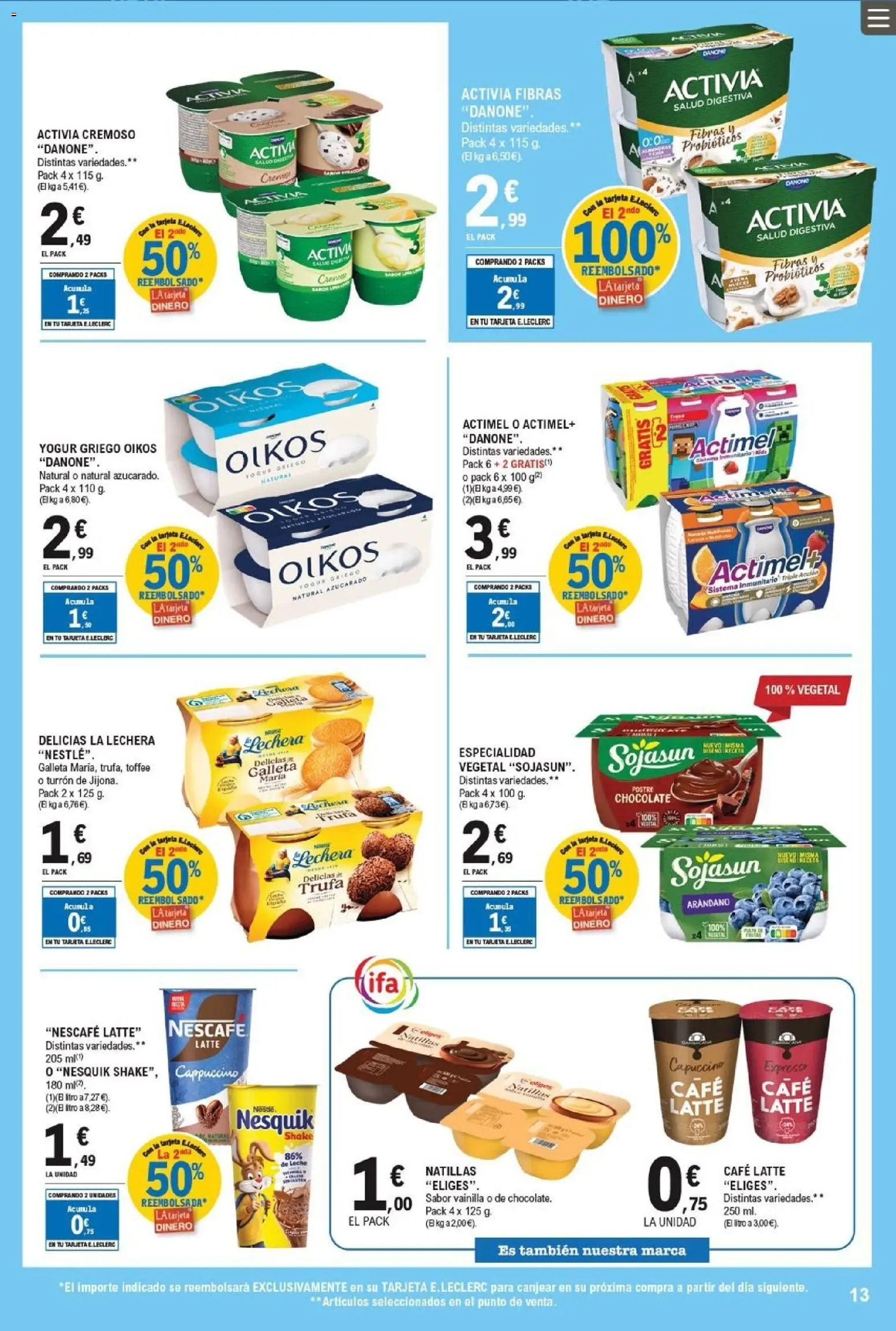 E.Leclerc folleto │ válido desde el 20.05.2026 | Página: 13 | Productos: Leche, Yogur, Chocolate, Μαγειρική εστία