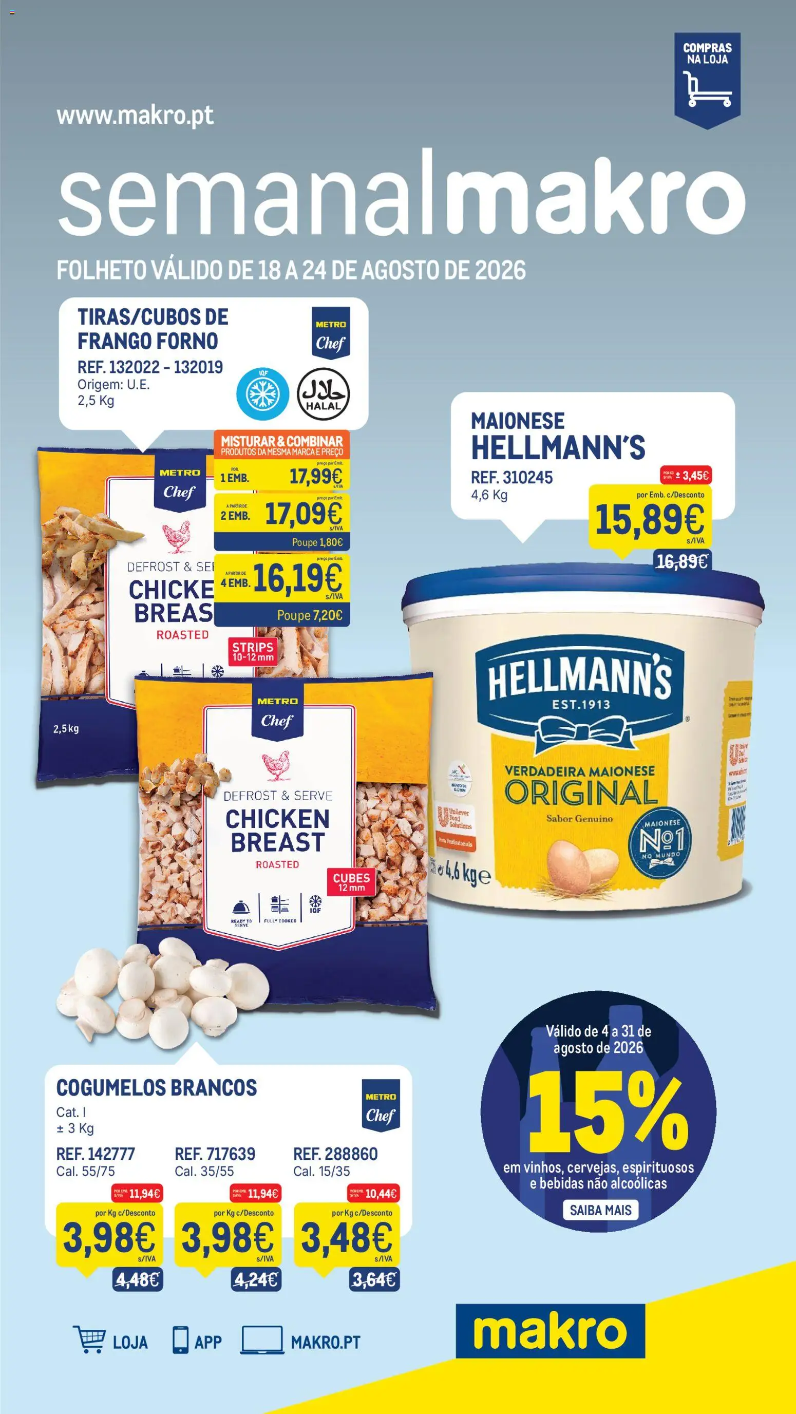 Makro folheto │ válido de 18/08/2026 | Página: 1 | Produtos: Forno, Frango, Maionese, Cogumelos