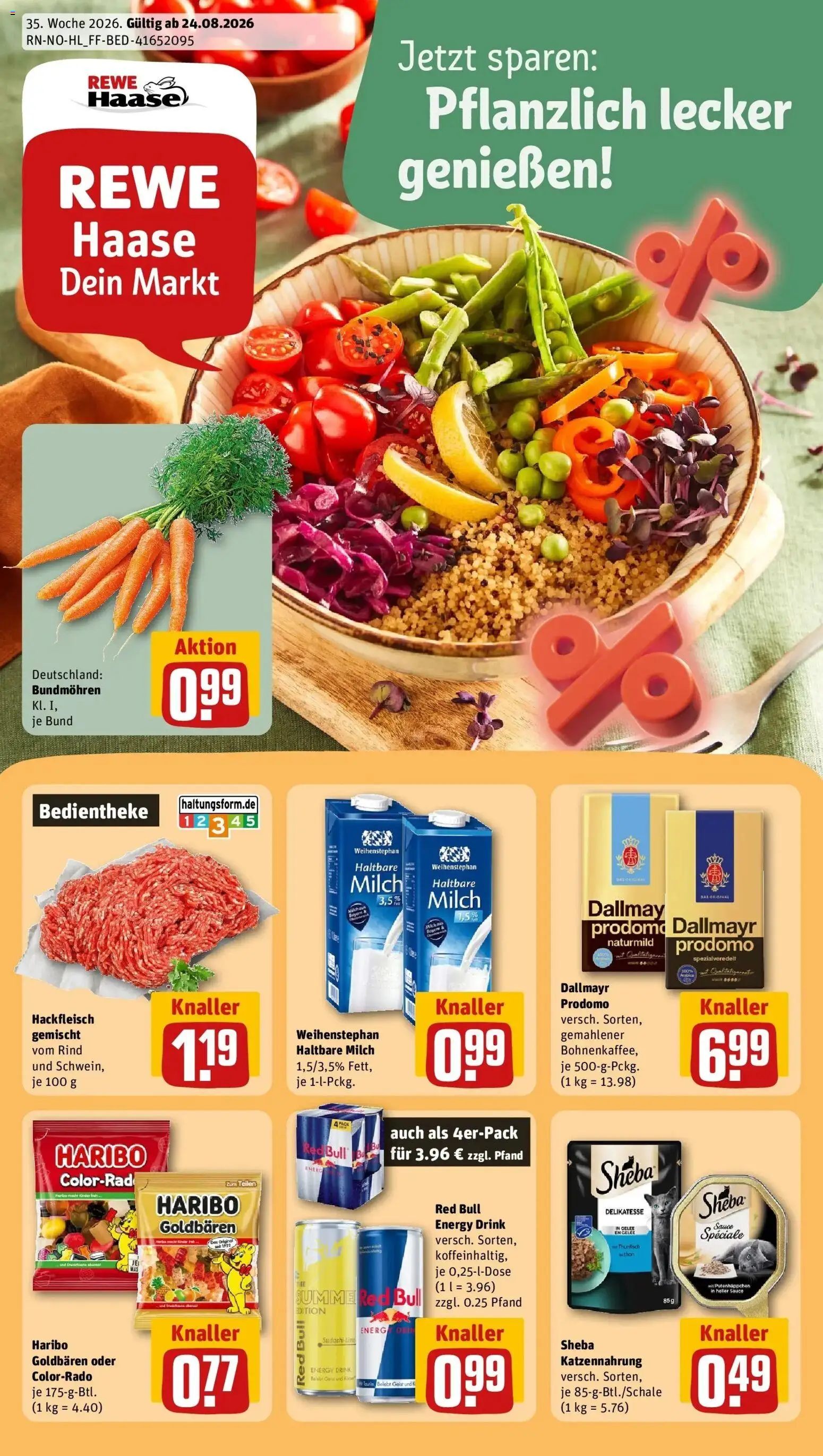 REWE Prospekt ab 24.08.2026 zum Blättern » Angebote | Seite: 1 | Produkte: Red bull, Milch, Energy, Thunfisch