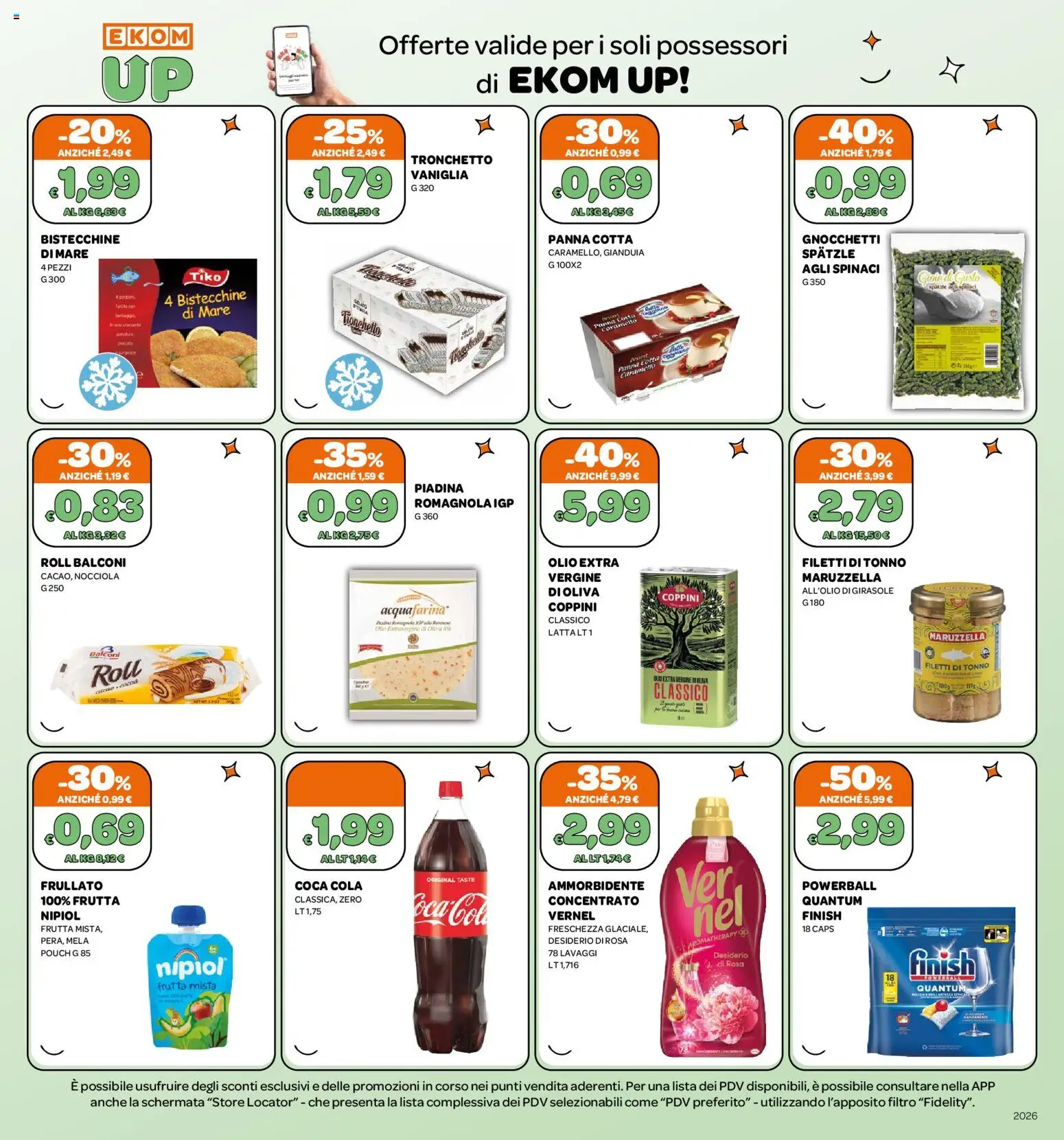 Volantino Ekom del 20/10/2026 | Pagina: 14 | Prodotti: Spatzle, Panna, Olio, Coca Cola