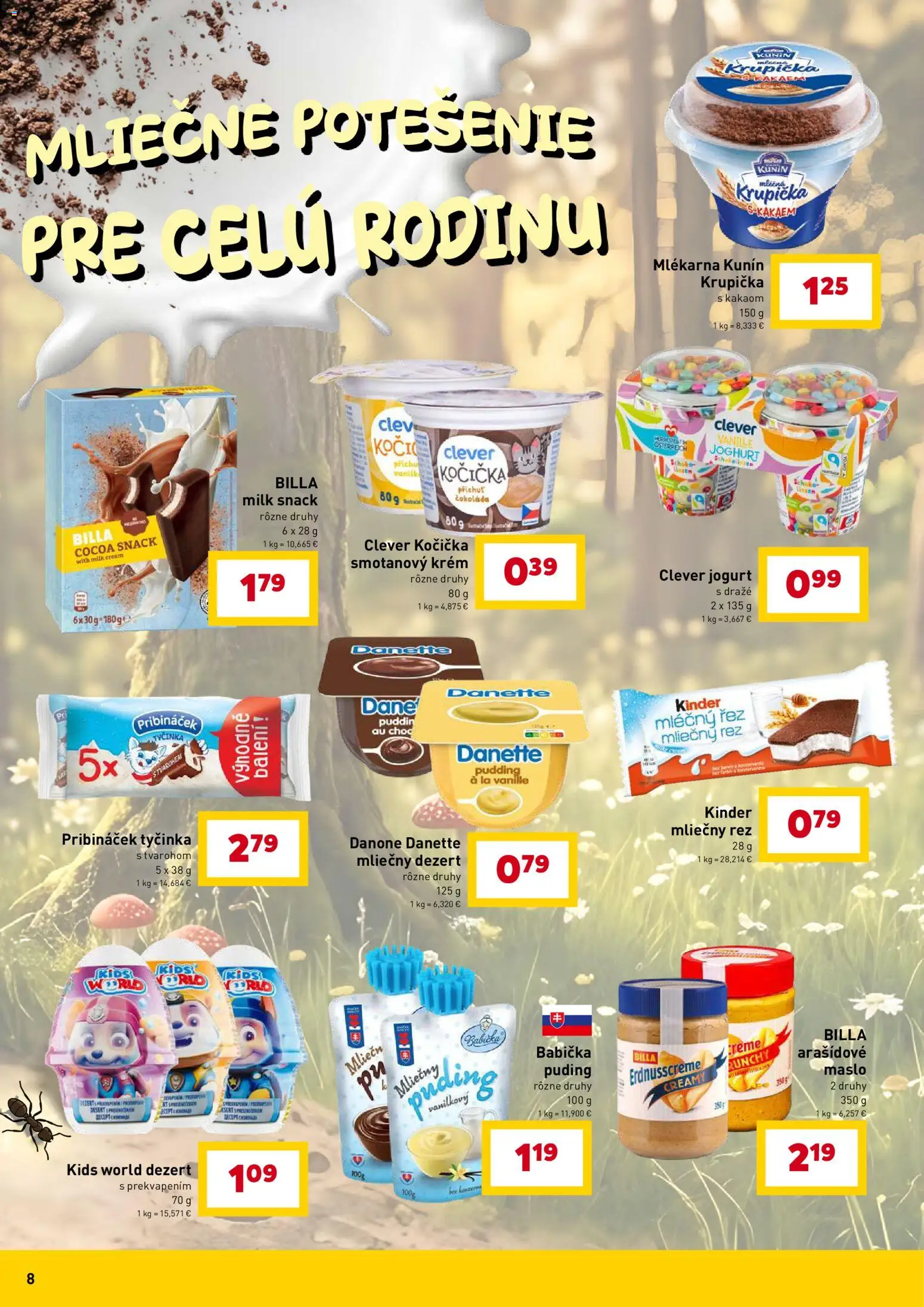 Nové Billa akcie – leták je platný od 27.05.2026 | Strana: 8 | Produkty: Maslo, Puding, Kinder, Krém