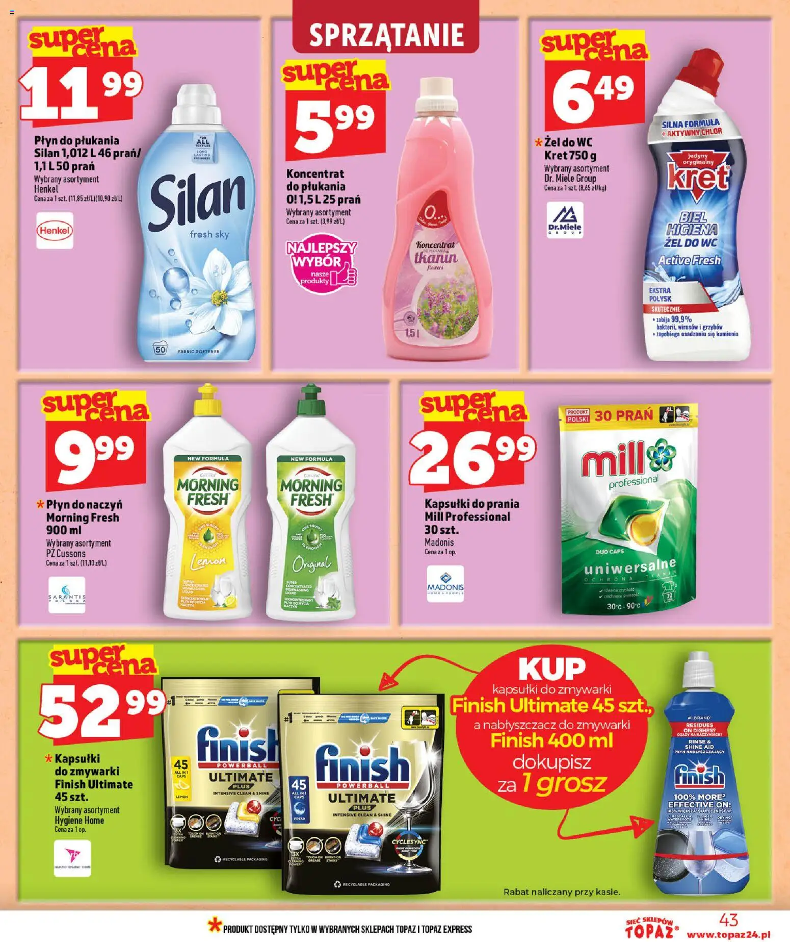 Topaz gazetka - MAZ od 25.06.2026 | Strona: 43 | Produkty: Nabłyszczacz do zmywarki, Kapsułki do prania, Finish, Kapsułki do zmywarki