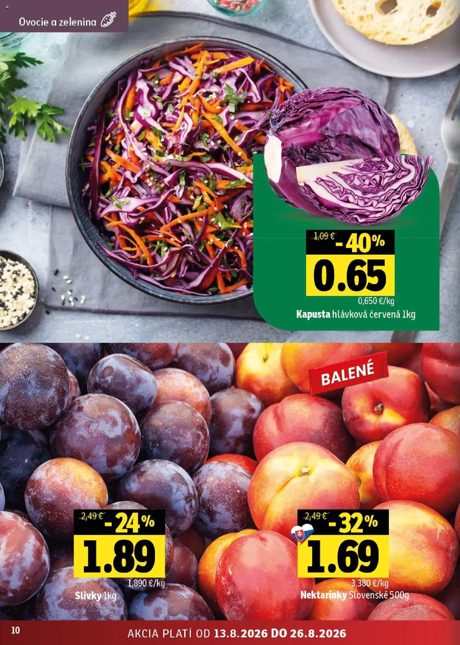 Nové Fresh akcie – leták je platný od 13.08.2026 | Strana: 10 | Produkty: Kapusta, Nektárinky, Zelenina, Ovocie