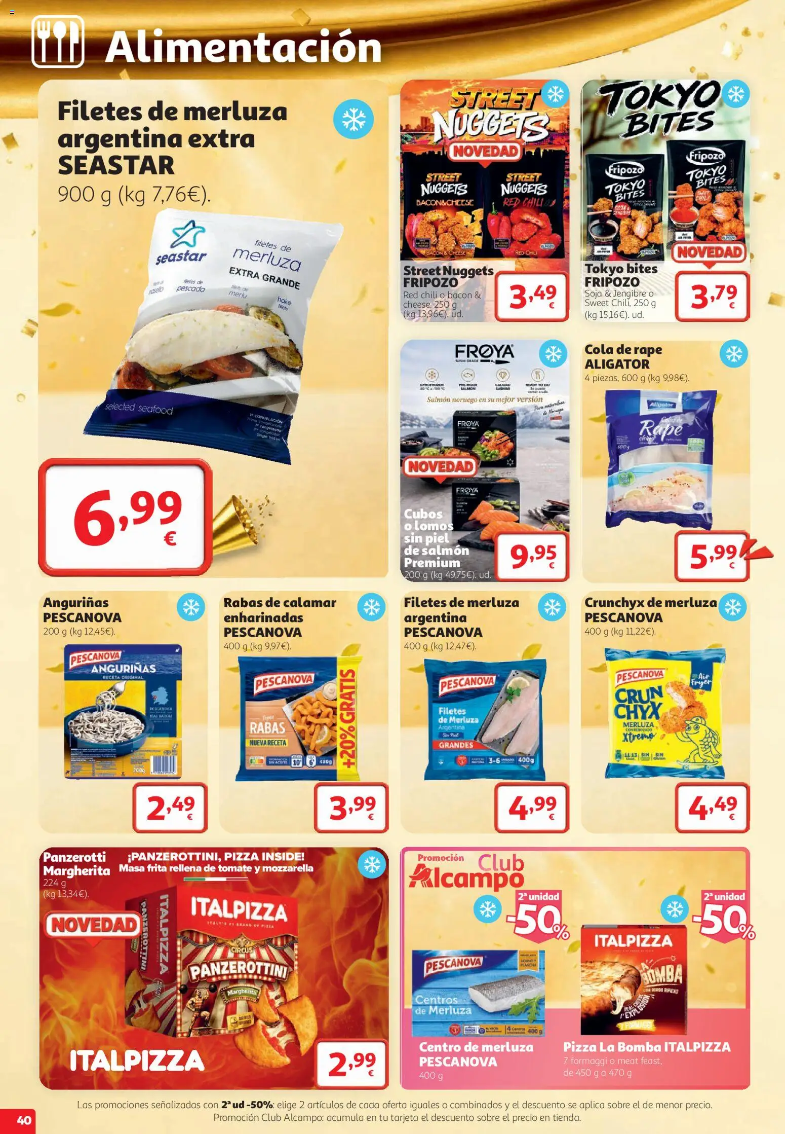 Alcampo folleto Almería │ válido desde el 22/10/2026 | Página: 40 | Productos: Aceite, Pizza, Mozzarella, Filetes de merluza