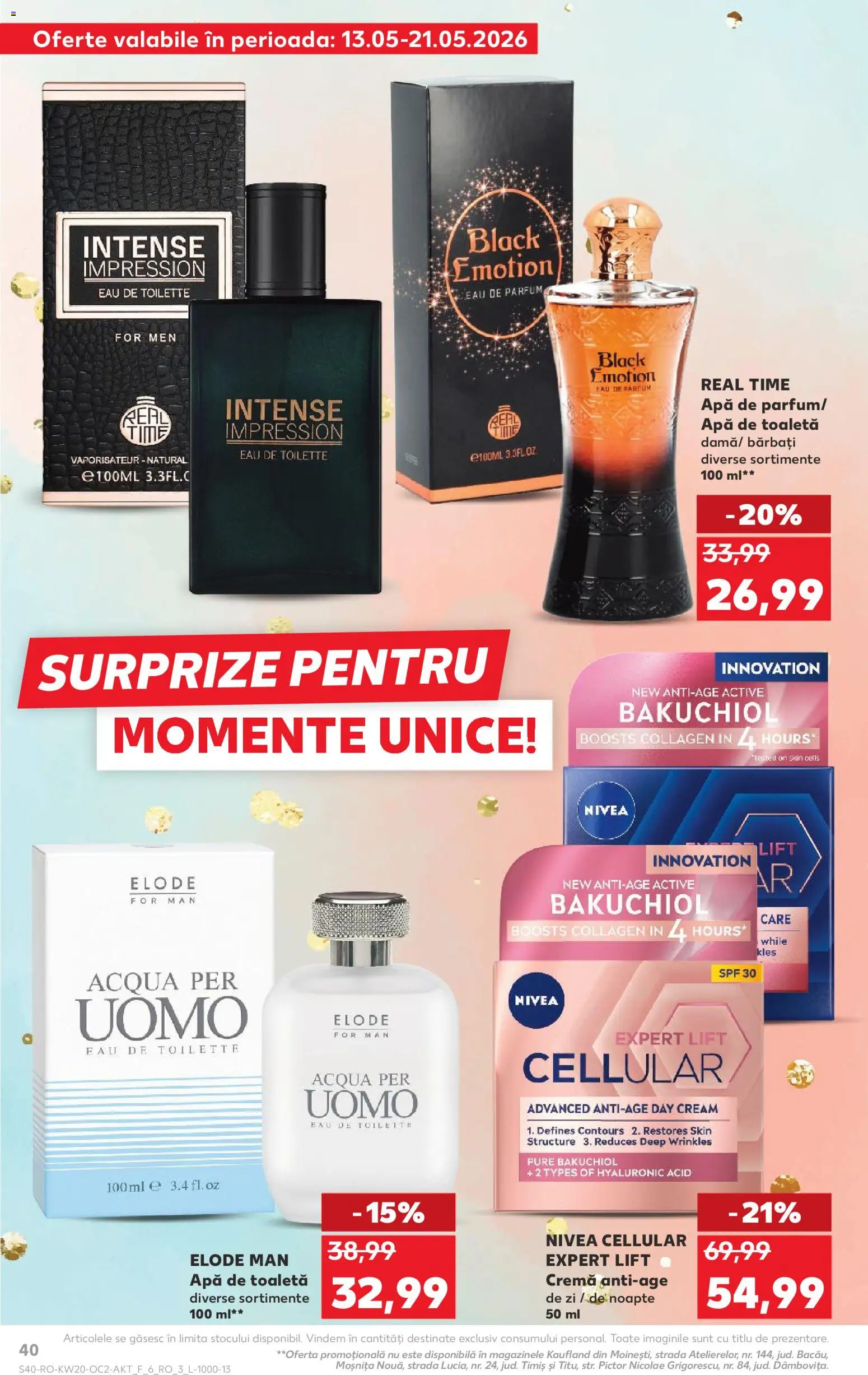 Noul catalog Kaufland – valabil de la 13.05.2026 | Pagină: 40 | Produse: Toaletă, Apă de toaletă, Cremă, Apă