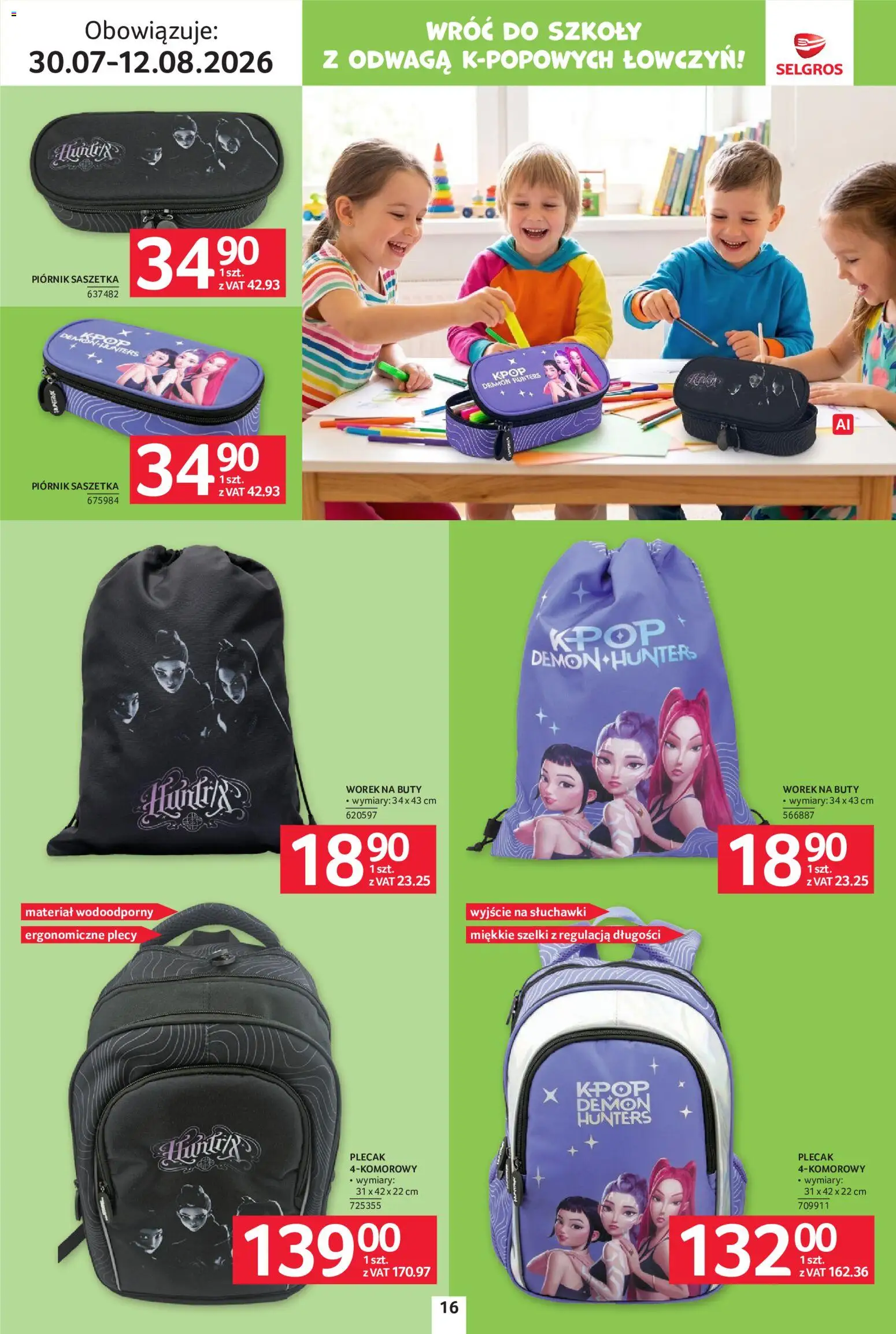 Selgros cash&carry gazetka - Szkola od 30.07.2026 | Strona: 16 | Produkty: Buty, Plecak, Słuchawki