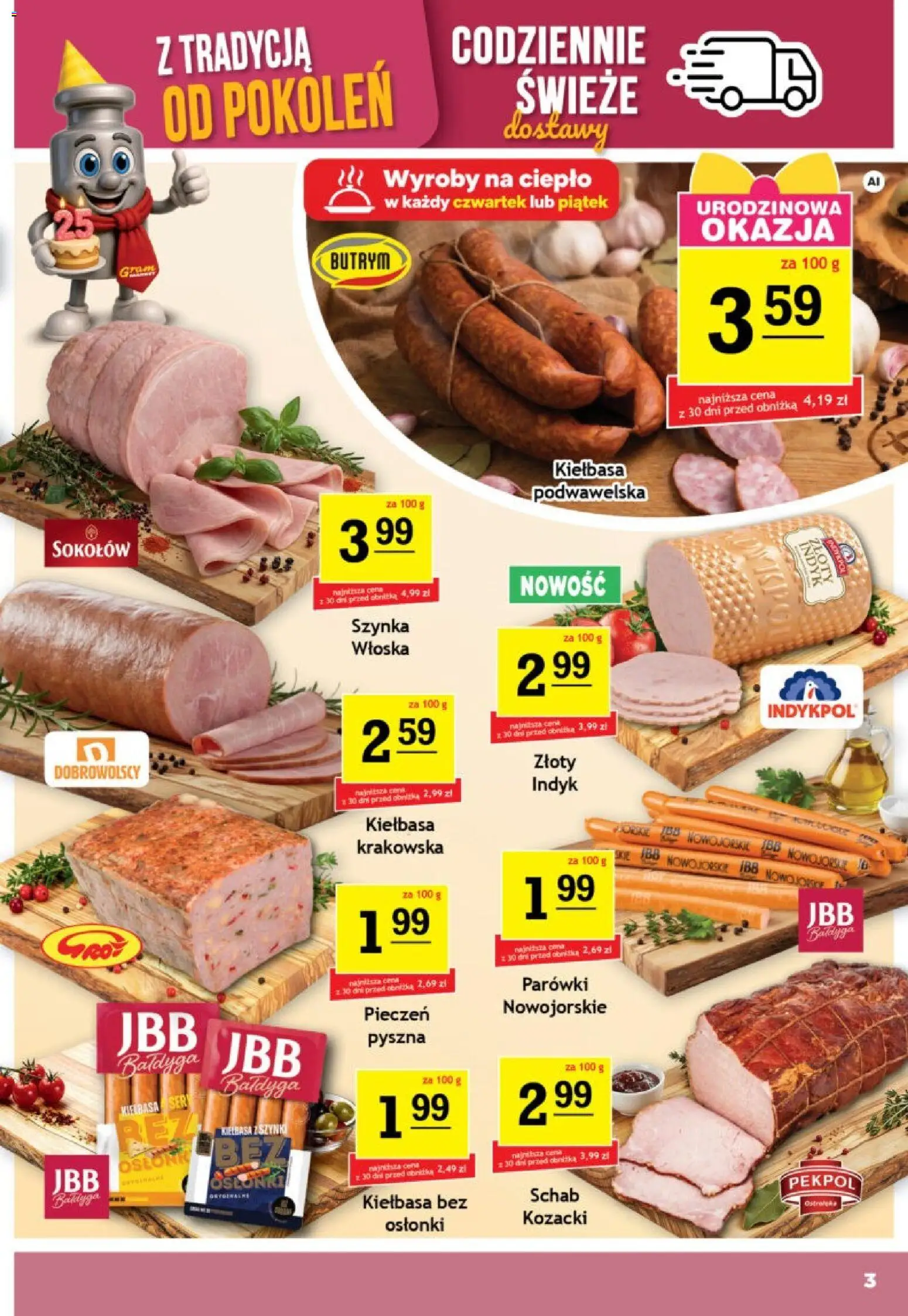 Gram Market gazetka od 23.09.2026 | Strona: 3 | Produkty: Kiełbasa, Schab, Parówki, Szynka