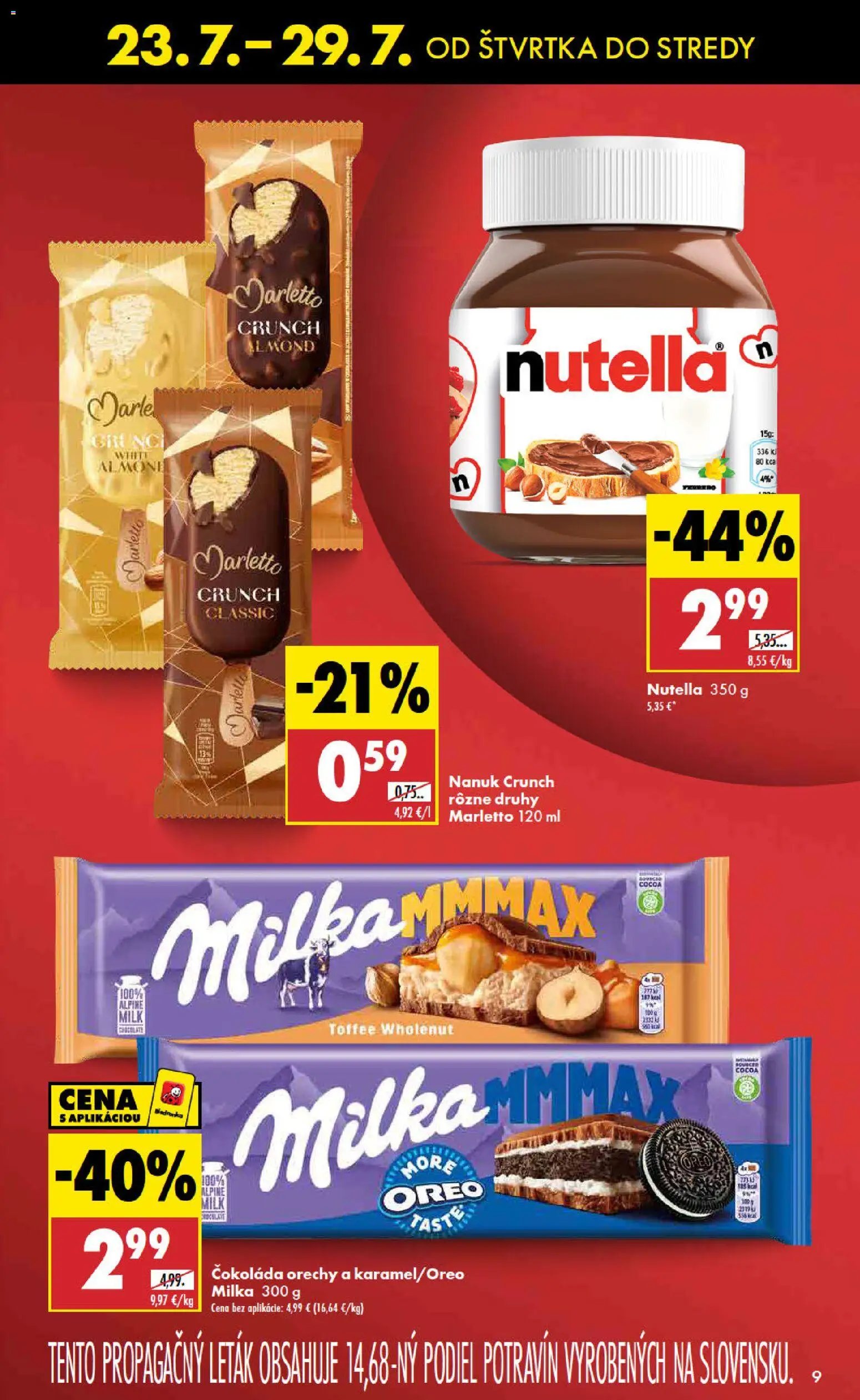 Nové Biedronka akcie – leták je platný od 23.07.2026 | Strana: 9 | Produkty: Nanuk, Čokoláda, Milka, Nutella