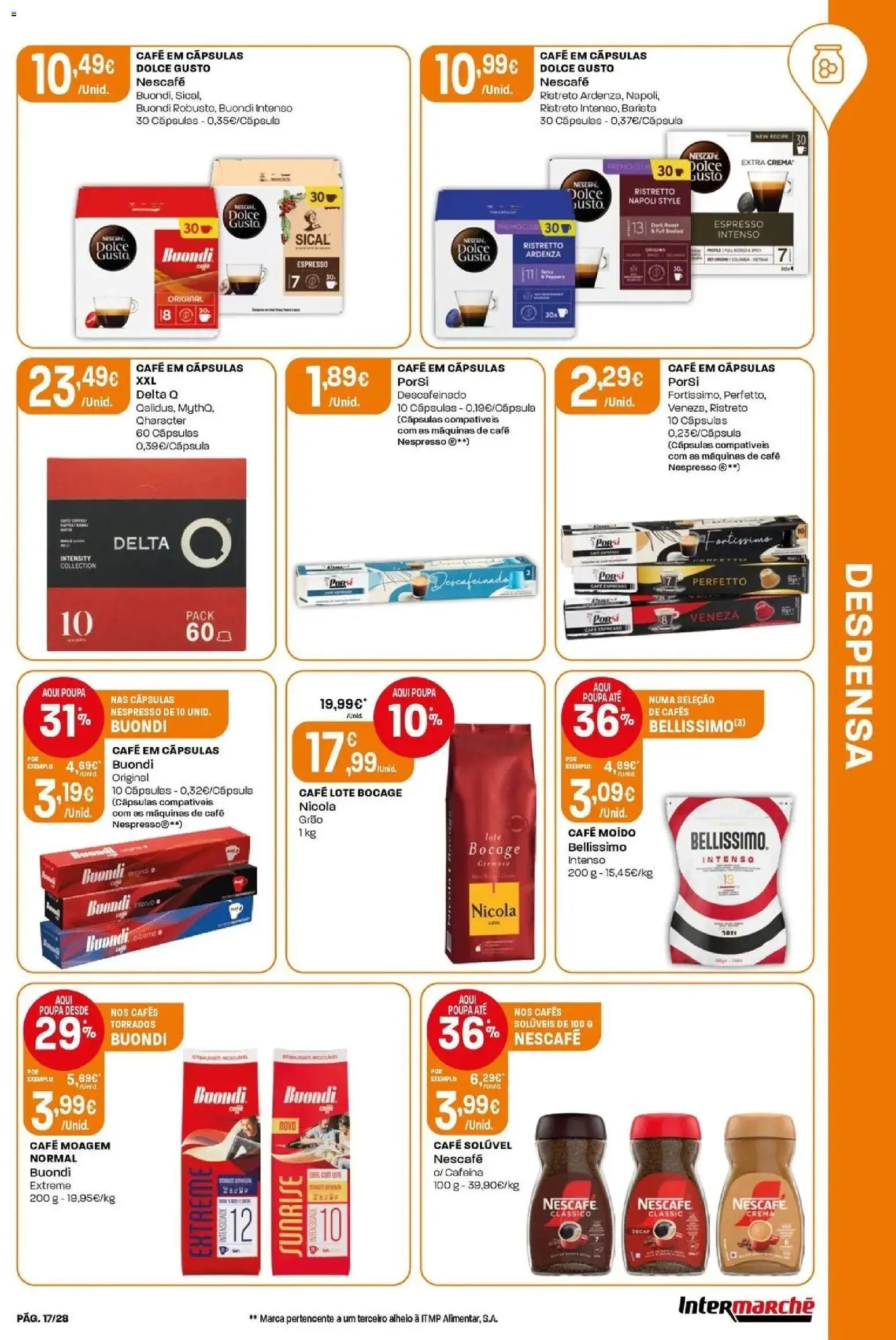 Intermarché - Isto é que são preços BAIXOS │ válido de 04/06/2026 | Página: 17 | Produtos: Capsulas dolce gusto, Café solúvel, Cápsulas café, Café