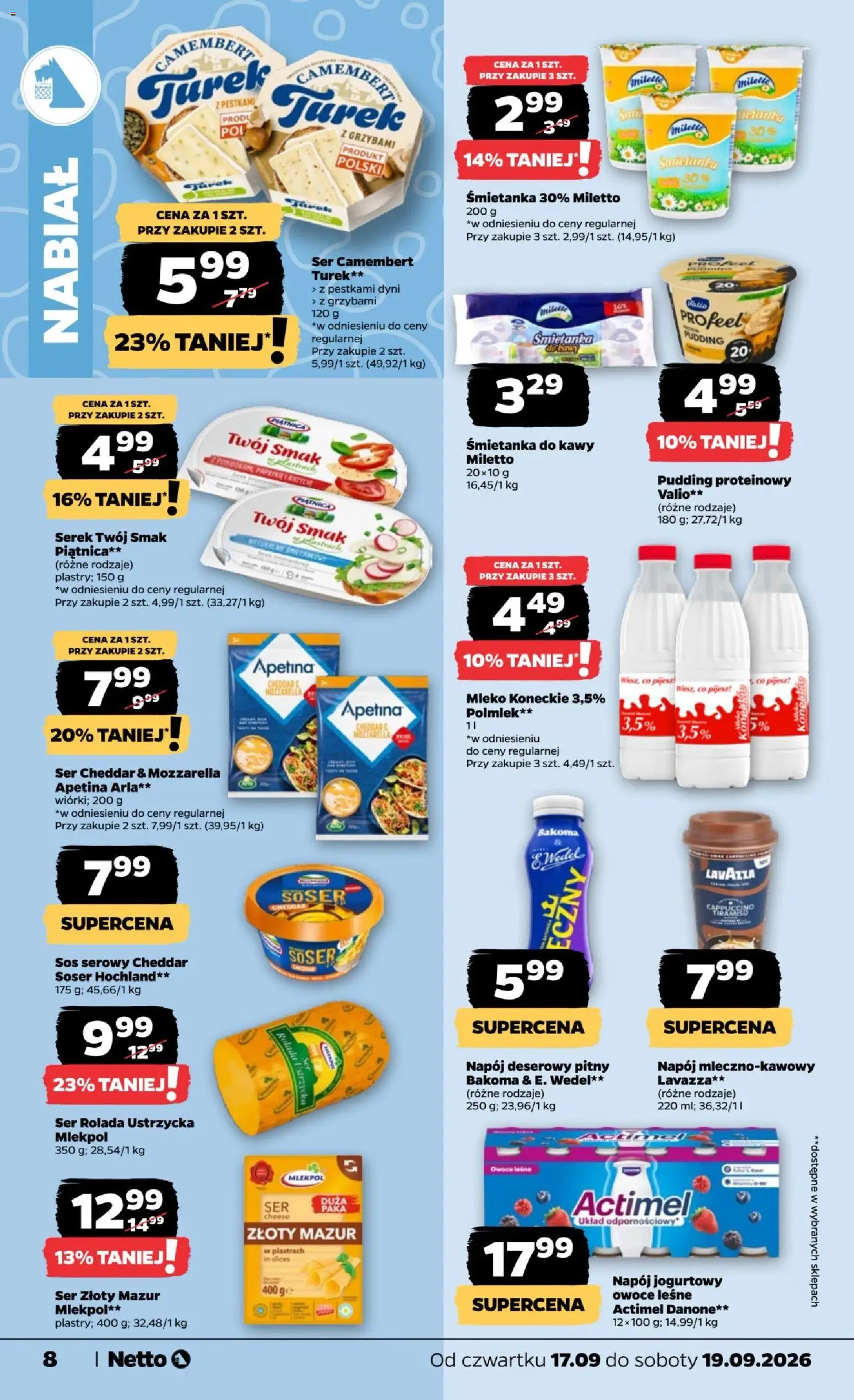Netto gazetka od czwartku od 17.09.2026 | Strona: 8 | Produkty: Sos serowy, Camembert, Mozzarella, Cheddar