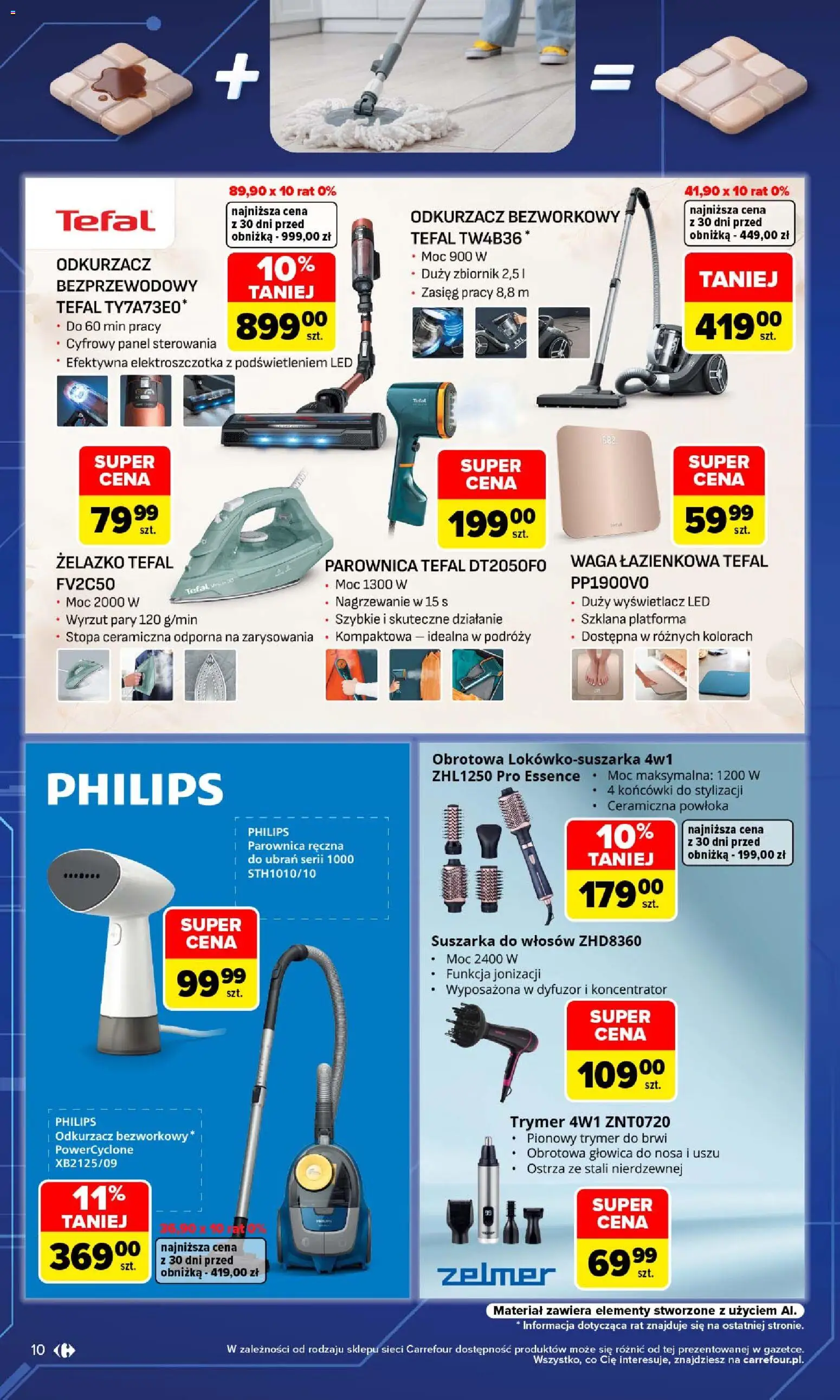 Carrefour gazetka - Multimedia dla każdego od 21.09.2026 | Strona: 10 | Produkty: Żelazko, Suszarka, Odkurzacz bezworkowy, Parownica