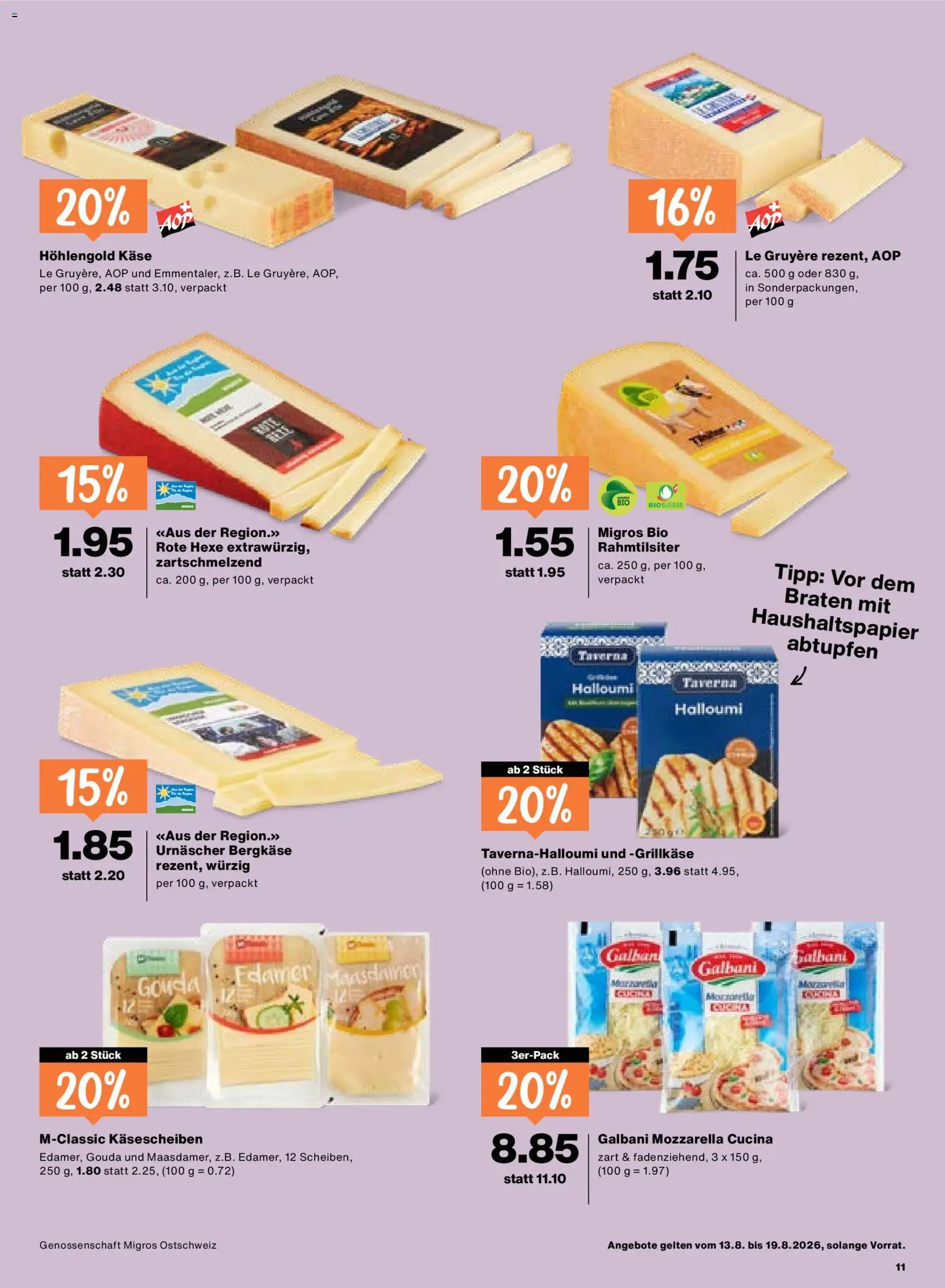 Migros aktionen – gültig ab 13.08.2026 | Seite: 11 | Produkte: Gouda, Edamer, Käse, Grill