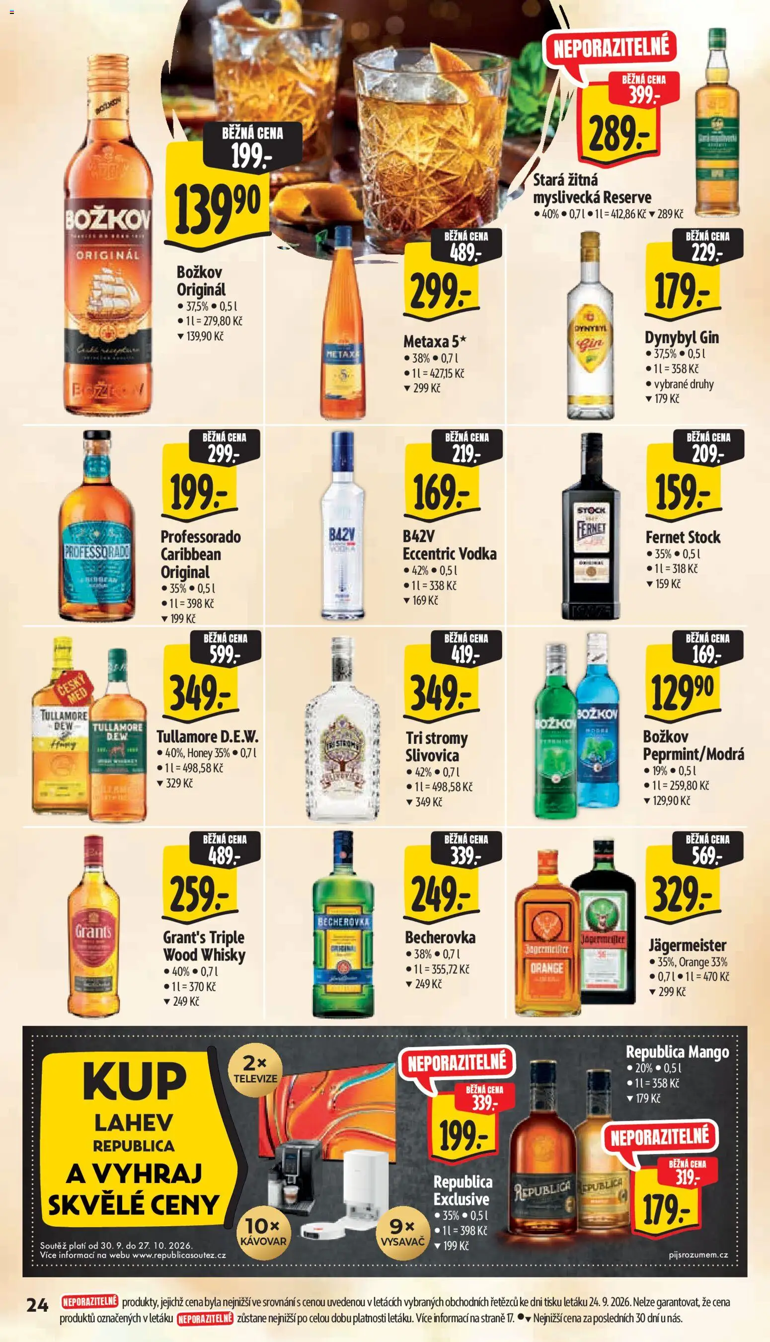 Albert leták - Supermarket od 30.09.2026 | Strana: 34 | Produkty: Gin Dynybyl, Becherovka, Božkov originál, Stará žitná myslivecká