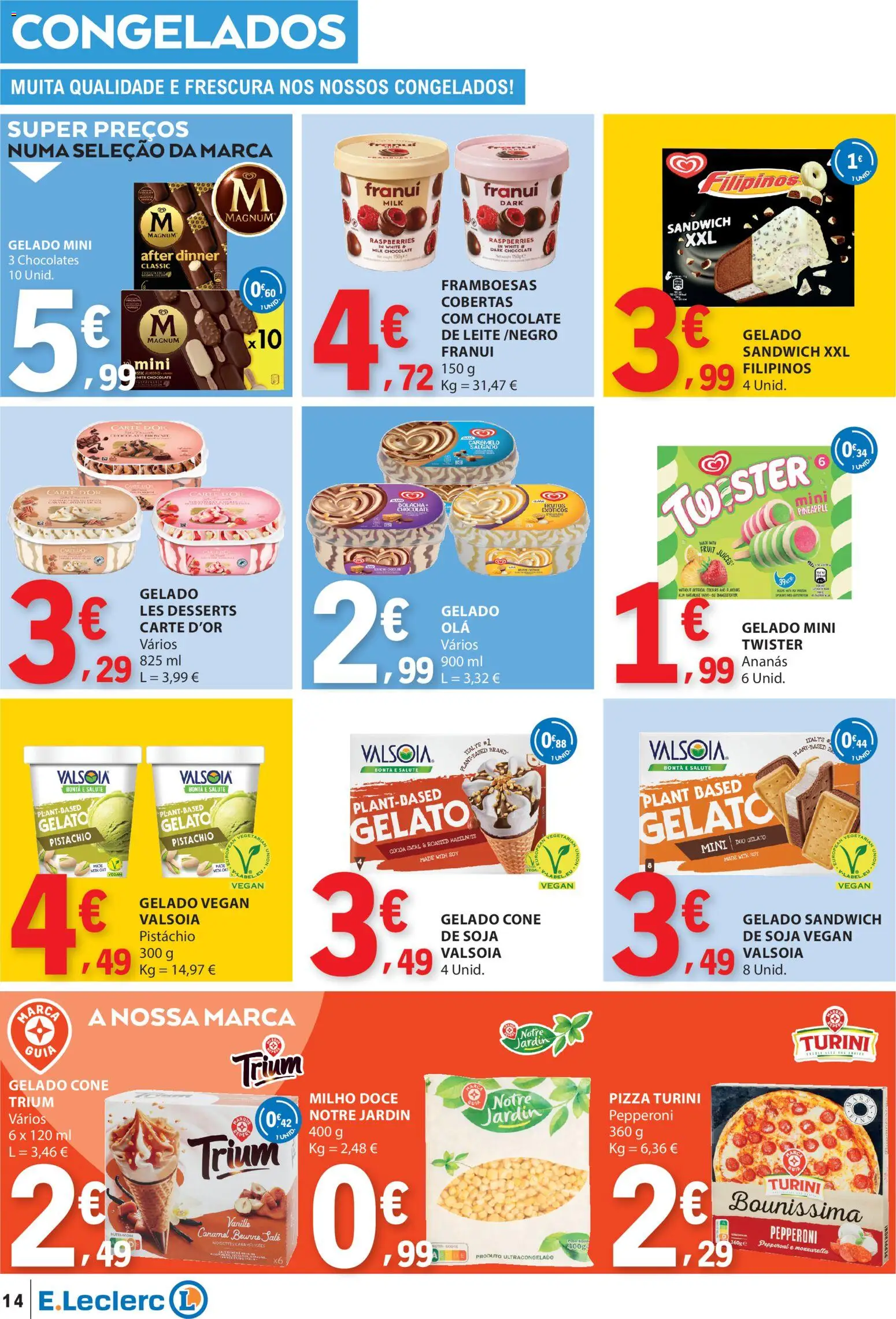 E.Leclerc folheto │ válido de 03/09/2026 | Página: 14 | Produtos: Soja, Framboesas, Ananás, Gelado sandwich