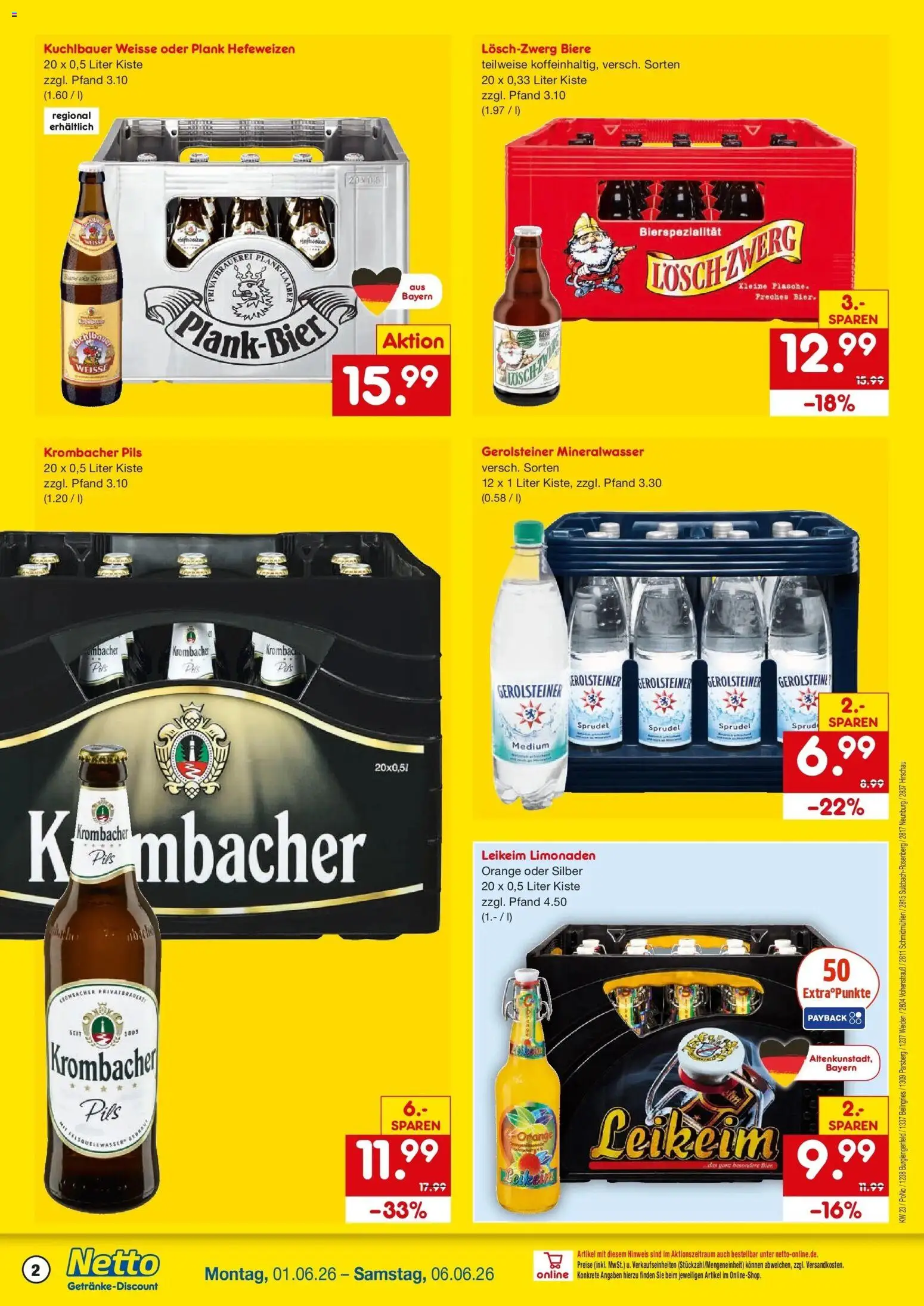 Netto Marken-Discount Prospekt Schmidmühlen – gültig ab 01.06.2026 | Seite: 2 | Produkte: Bier, Pils, Mineralwasser, Krombacher