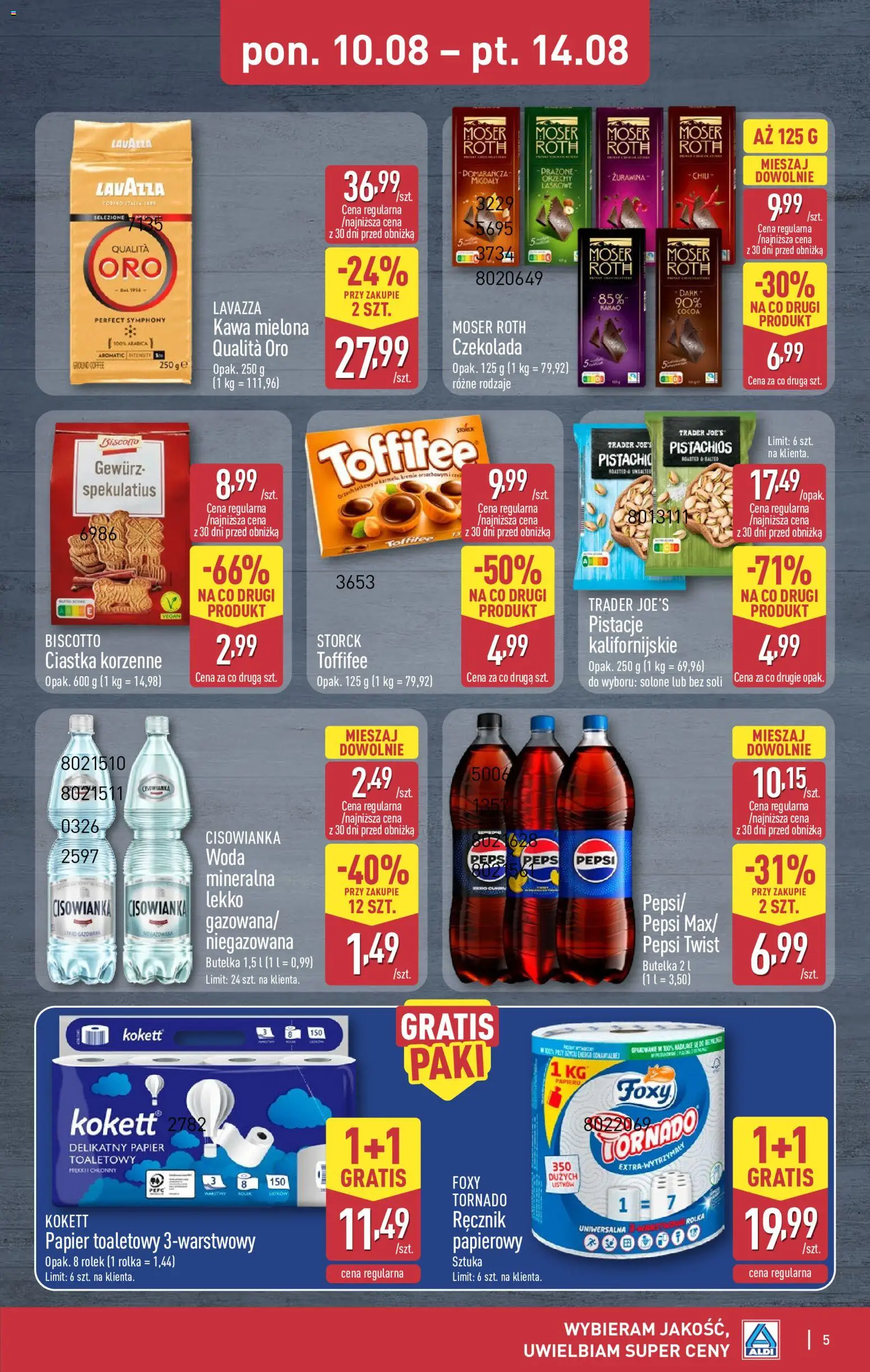 Aldi gazetka - Oferta weekendowa od 12.08.2026 | Strona: 5 | Produkty: Lavazza, Toffifee, Kawa, Ciastka