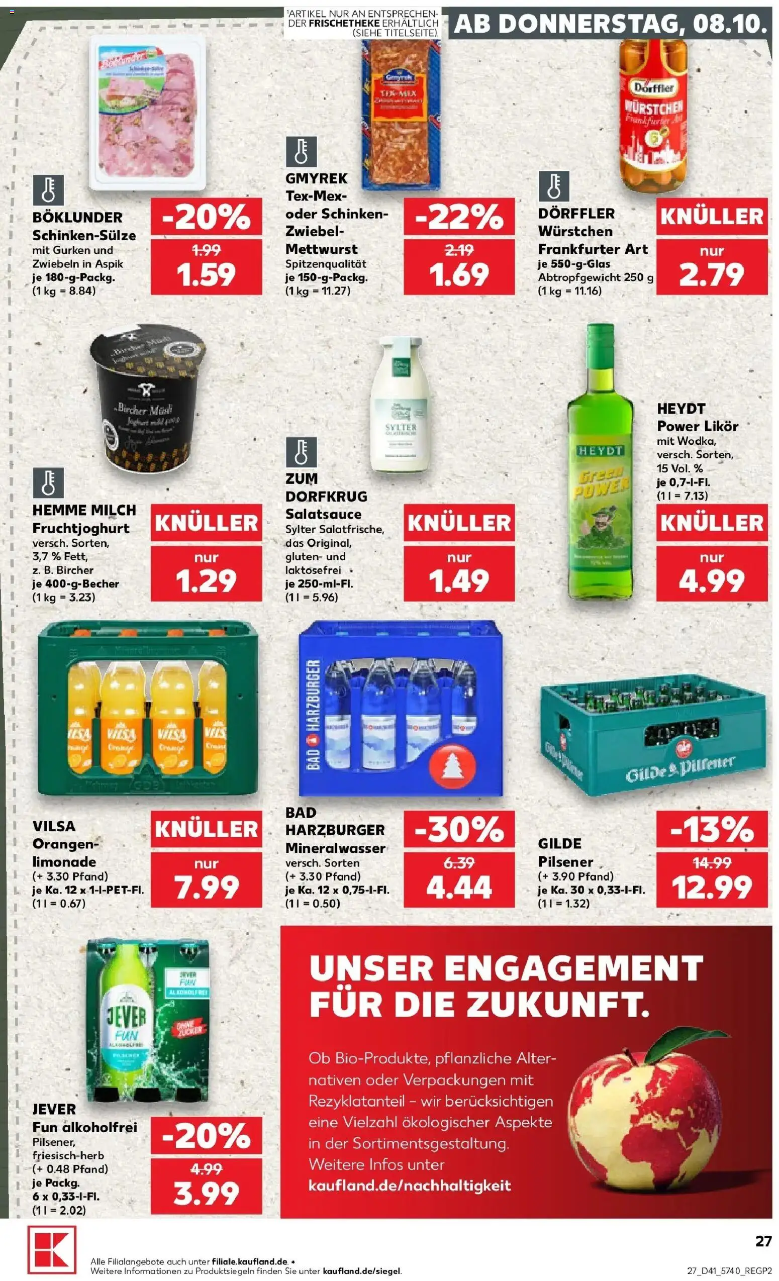 Prospekt Kaufland ab 08.10.2026 » Angebote Online zum Blättern | Seite: 27 | Produkte: Milch, Likör, Mineralwasser, Schinken