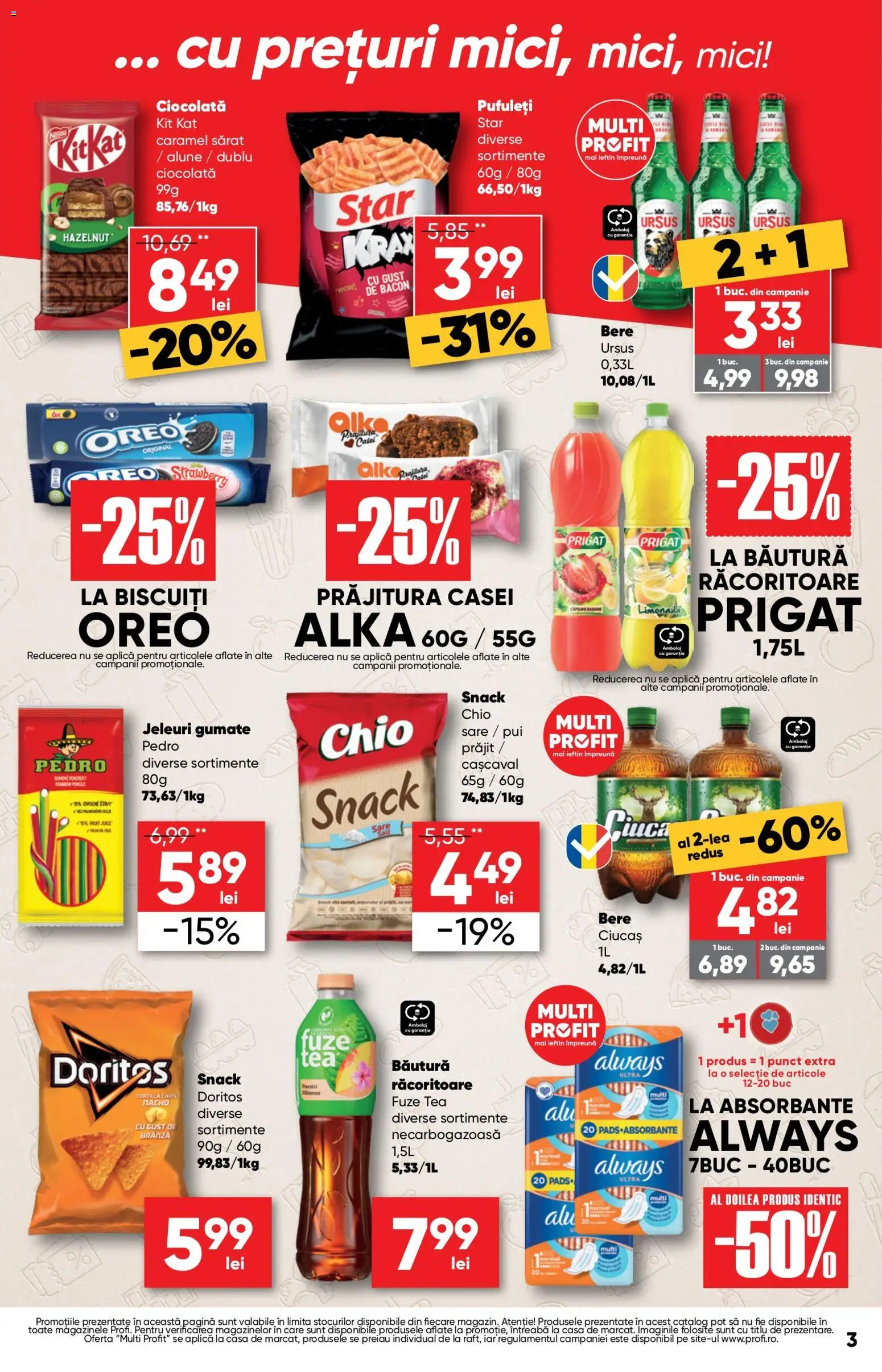 Noul catalog Profi – valabil de la 27.08.2026 | Pagină: 3 | Produse: Oreo, Cașcaval, Bacon, Absorbante