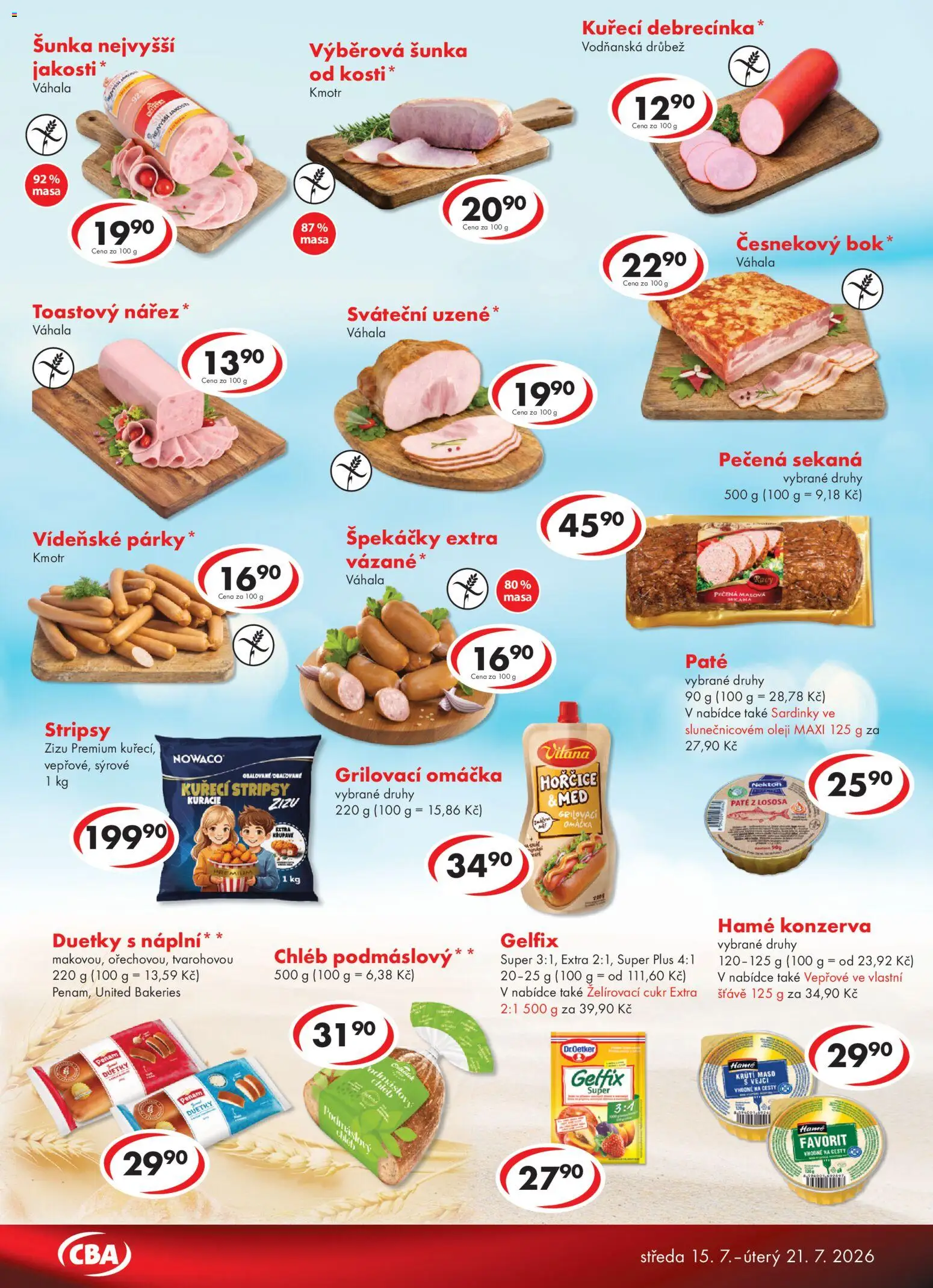 CBA leták - Premium od 15.07.2026 | Strana: 3 | Produkty: Párky, Želírovací cukr, Hořčice, Sardinky