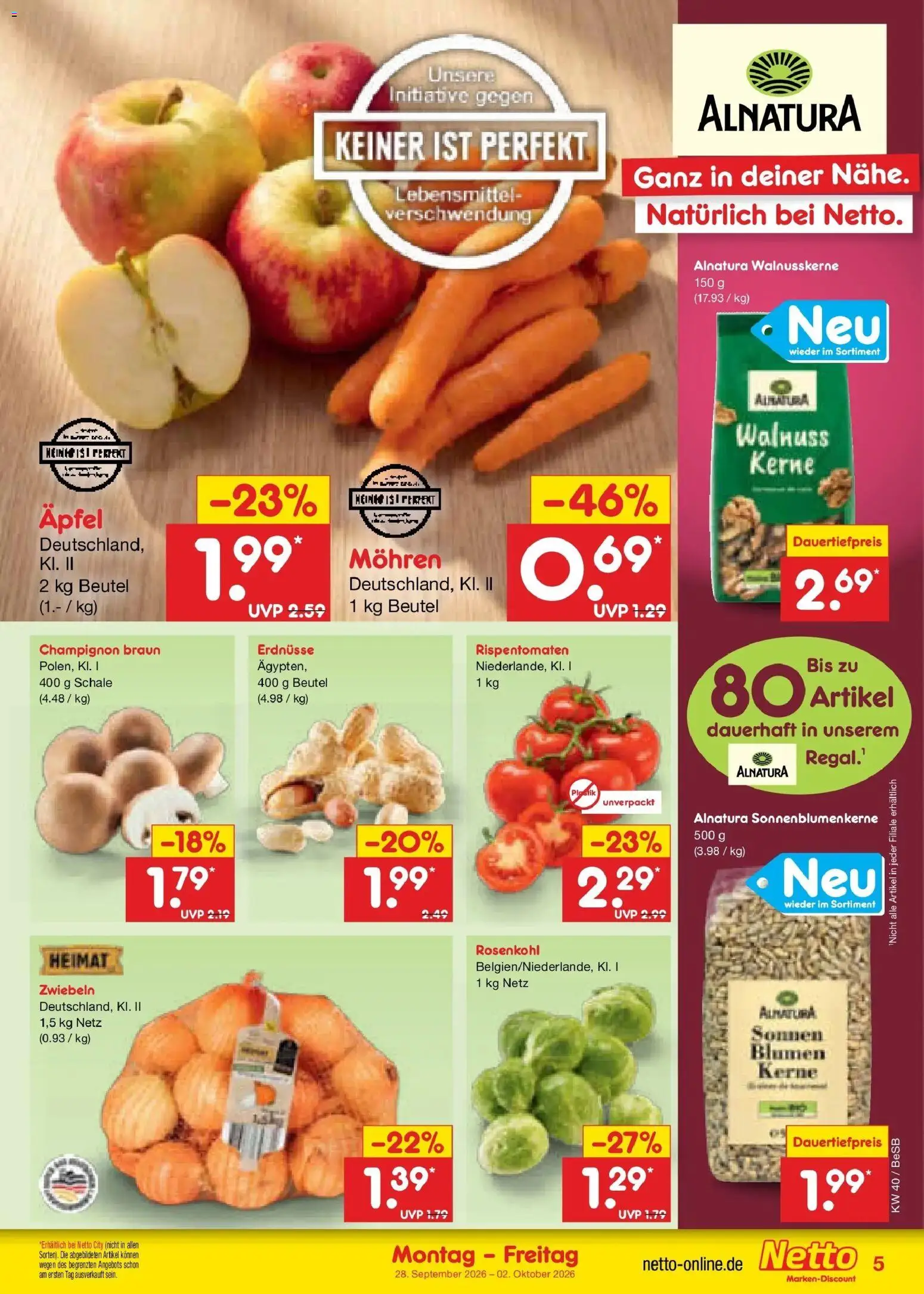 Netto Marken-Discount Prospekt Kremmen – gültig ab 28.09.2026 | Seite: 5 | Produkte: Erdnüsse, Äpfel, Mohren, Zwiebeln