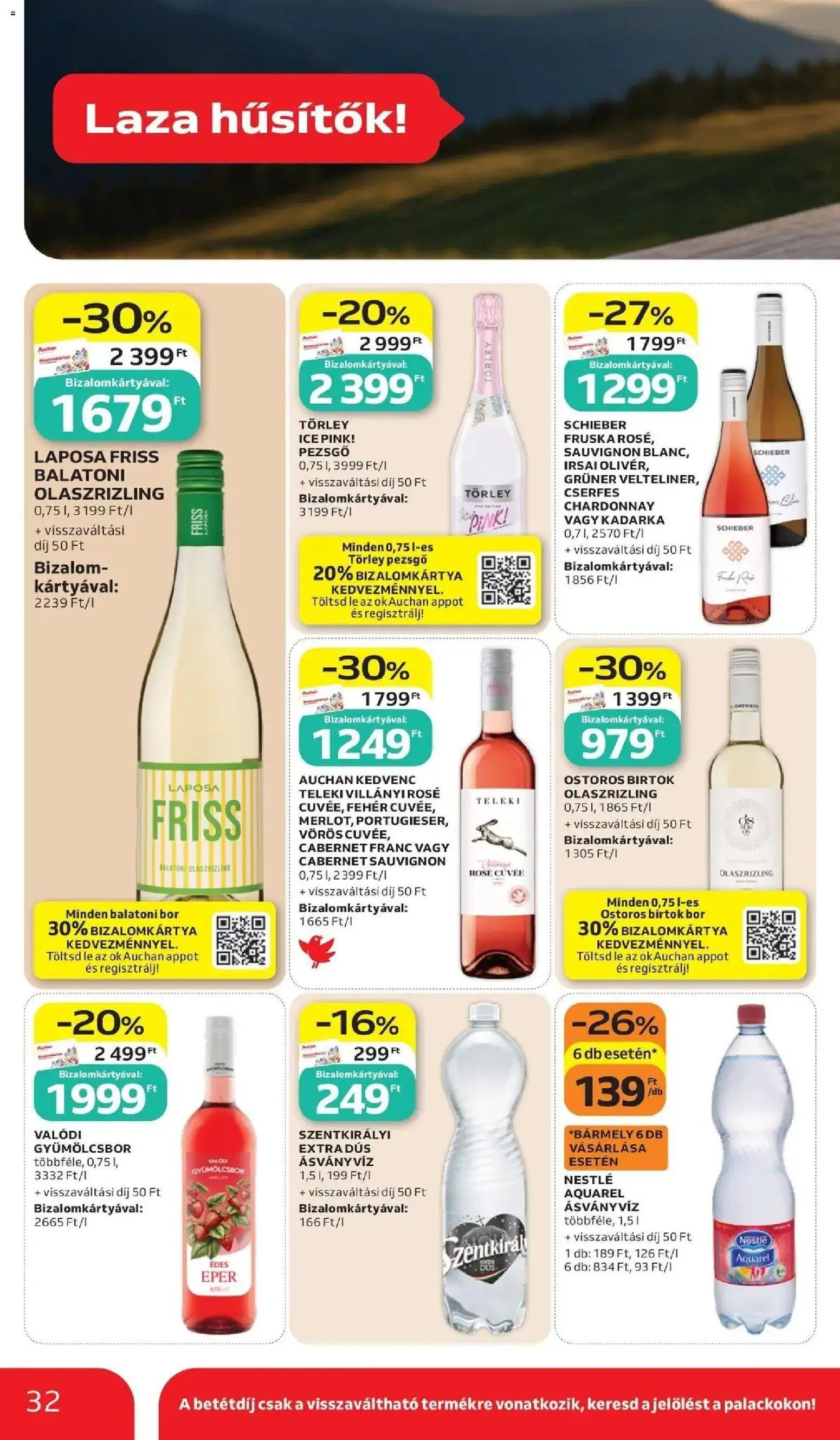 Auchan akciós ujság - amely érvényes a következő dátumtól: 11.06.2026 | Oldal: 32 | Termékek: Törley pezsgő, Pezsgő, Bor, Eper