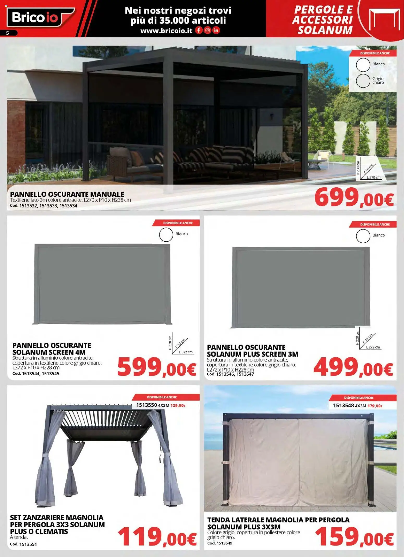 Volantino Brico io del 30.03.2026 | Pagina: 5 | Prodotti: Tenda, Pergola, Alluminio