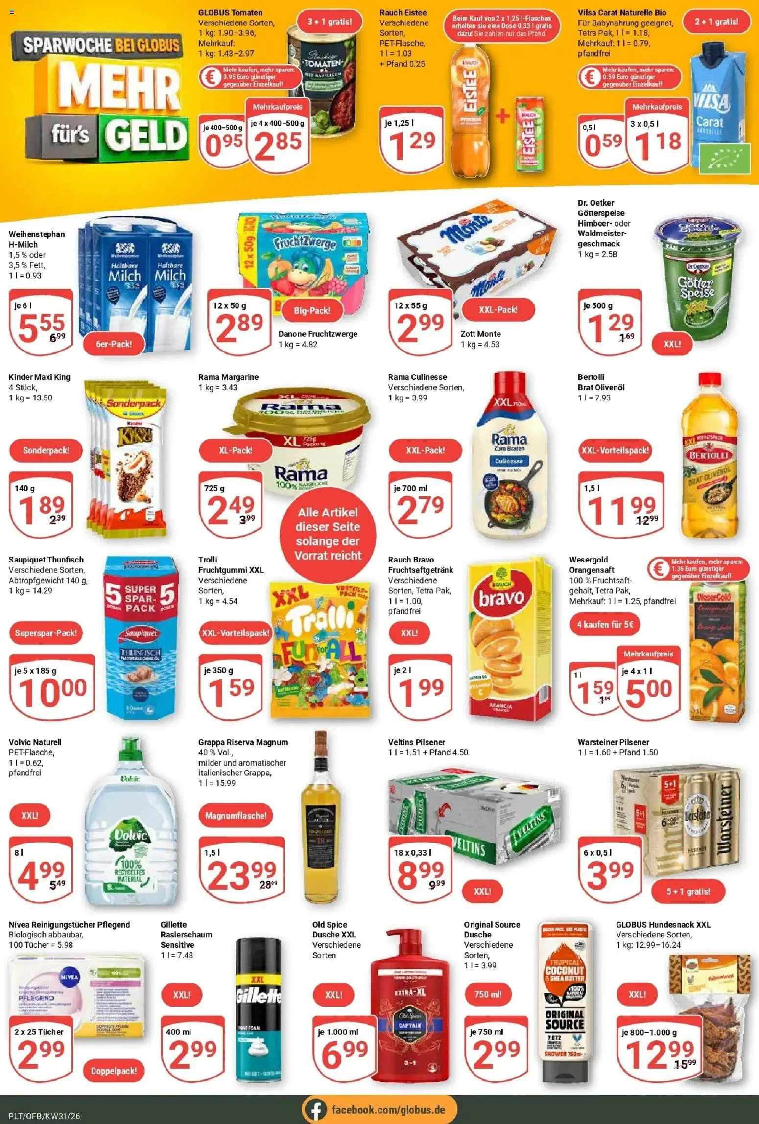 Globus Prospekt Plattling – gültig ab 20.07.2026 | Seite: 22 | Produkte: Milch, Olivenol, Tomaten, Warsteiner