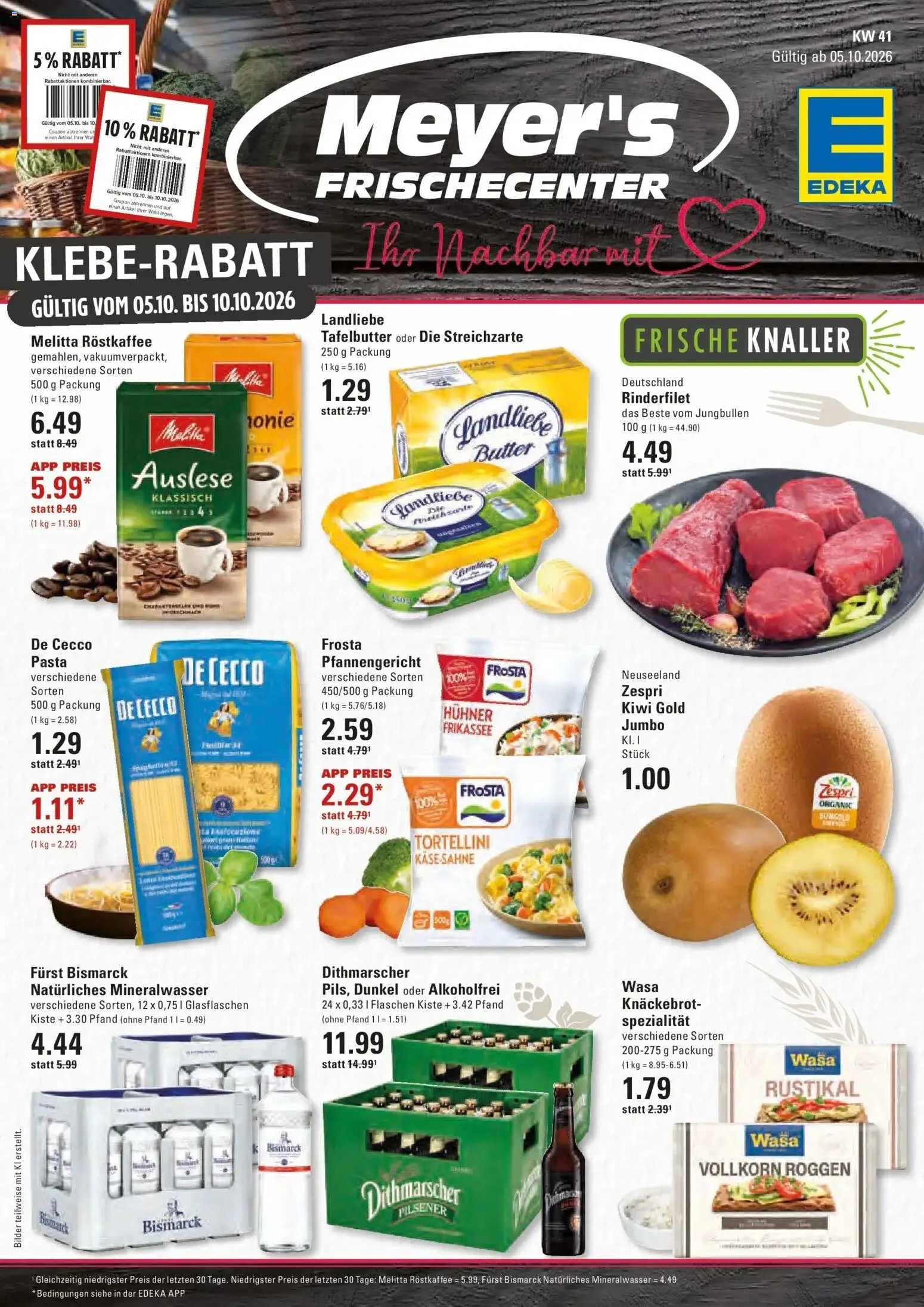 Edeka Prospekt Hamburg (ab 05.10.2026) » Angebote Online | Seite: 1 | Produkte: Rinderfilet, Mineralwasser, Bilder, Pasta