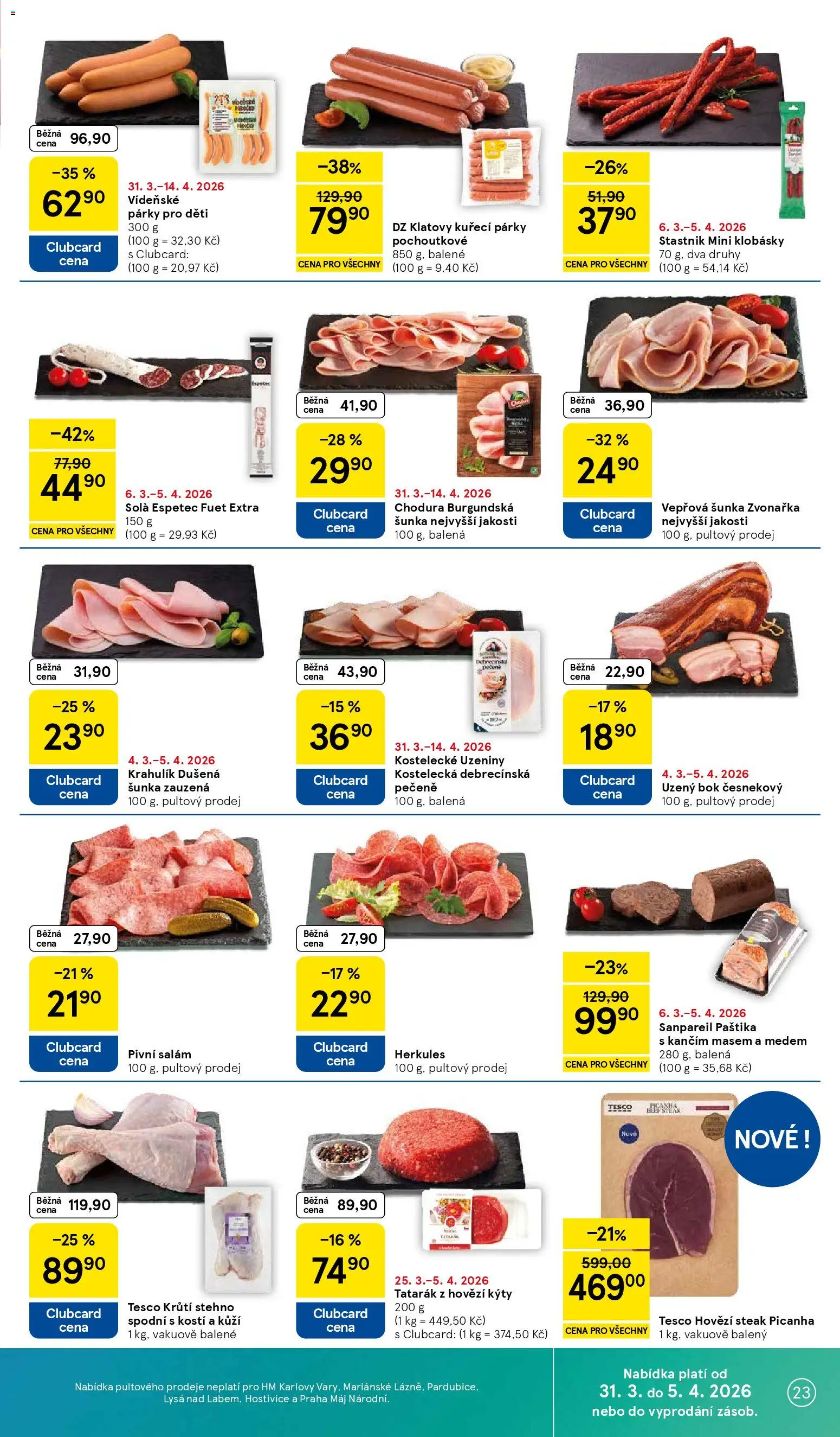 Tesco leták - Hypermarket od 31.03.2026 | Strana: 23 | Produkty: Steak, Klobásky, Fuet, Tatarák