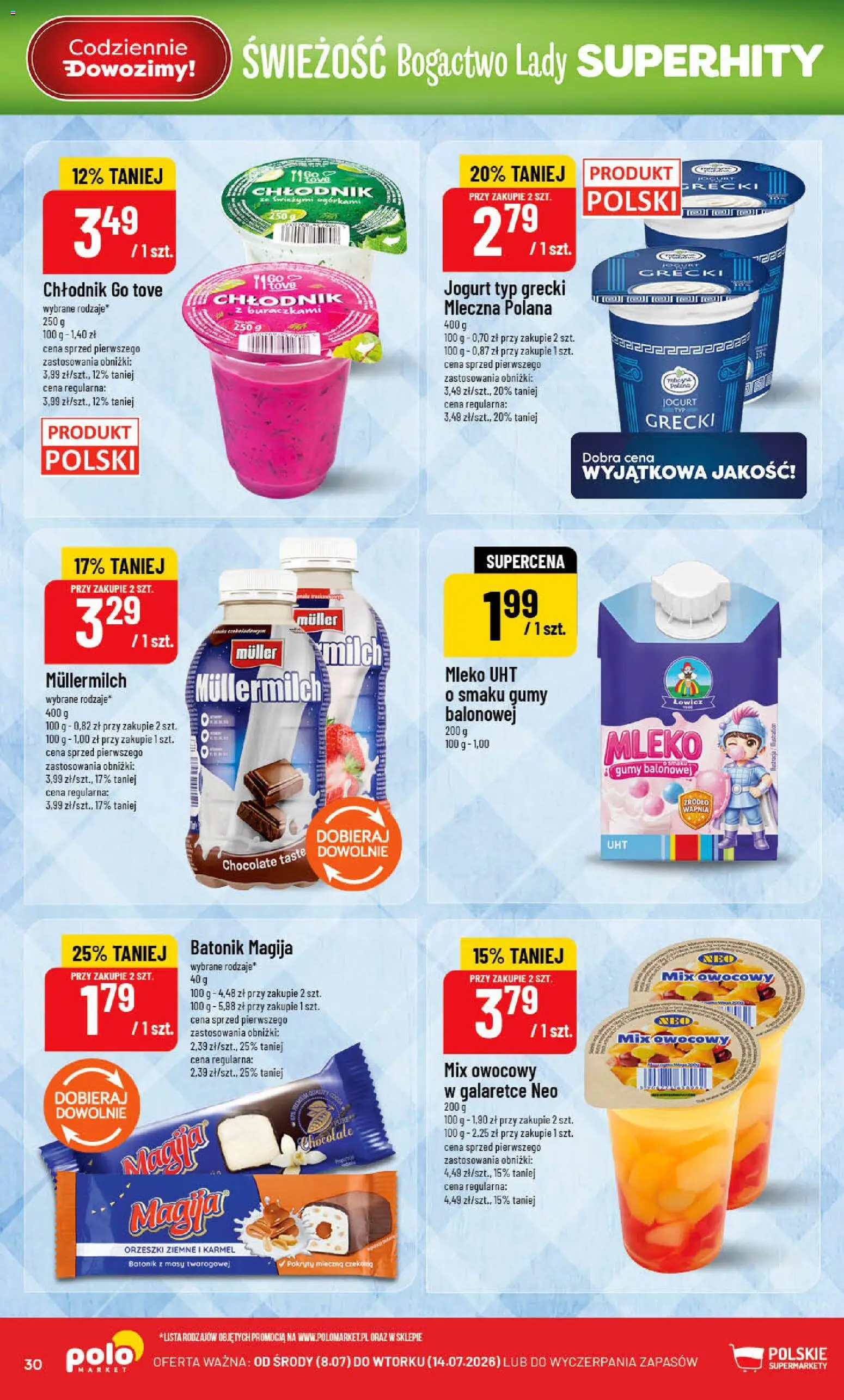 POLOmarket gazetka od 08.07.2026 | Strona: 30 | Produkty: Gumy, Mleko, Orzeszki ziemne, Jogurt