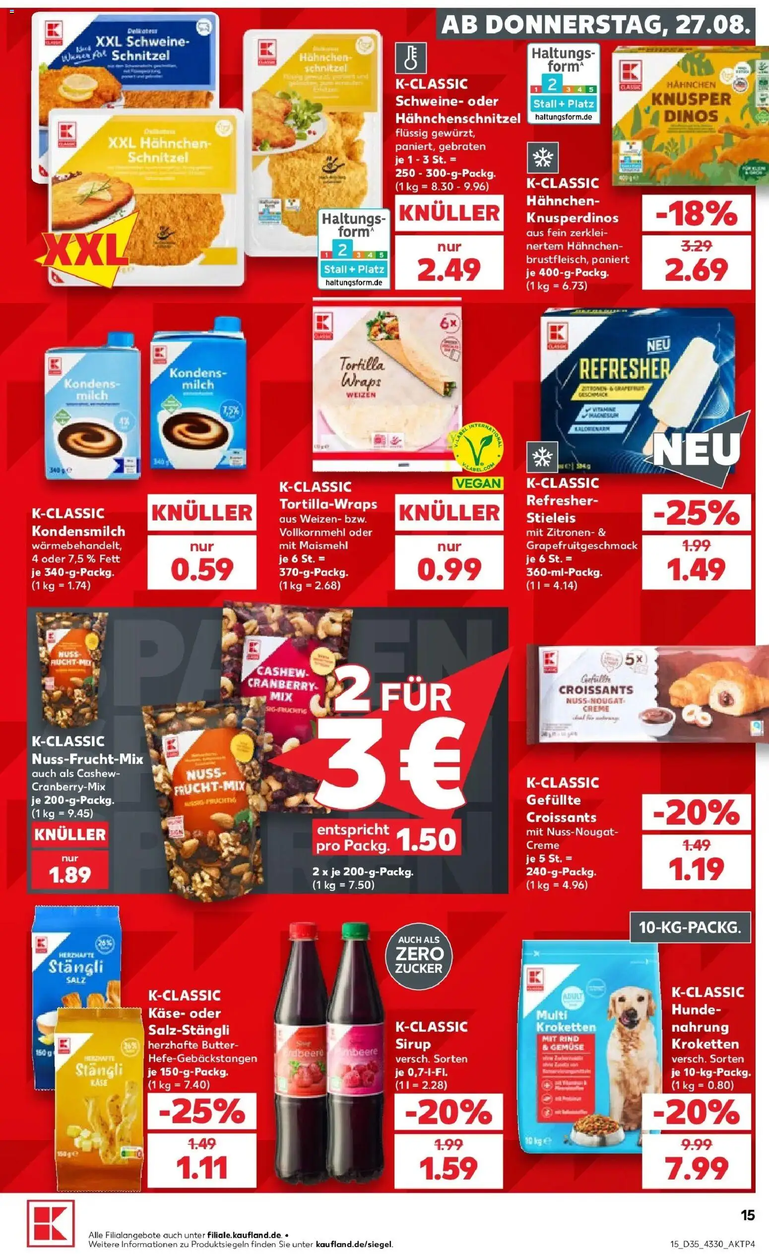 Prospekt Kaufland ab 27.08.2026 » Angebote Online zum Blättern | Seite: 15 | Produkte: Cashew, Schnitzel, Salz, Kondensmilch