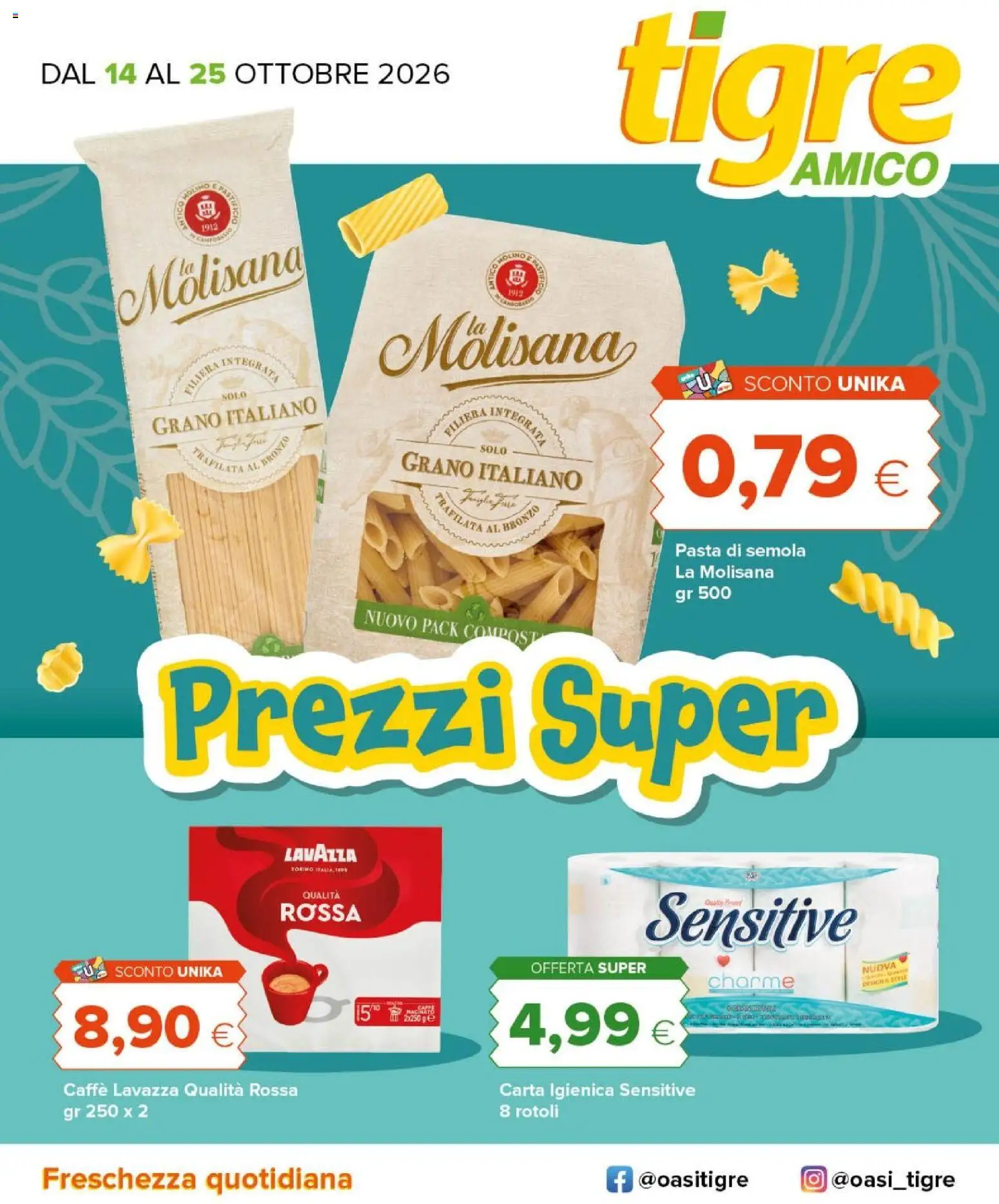 Volantino Tigre del 14/10/2026 | Pagina: 1 | Prodotti: Caffè, Pasta di semola, Semola, Lavazza
