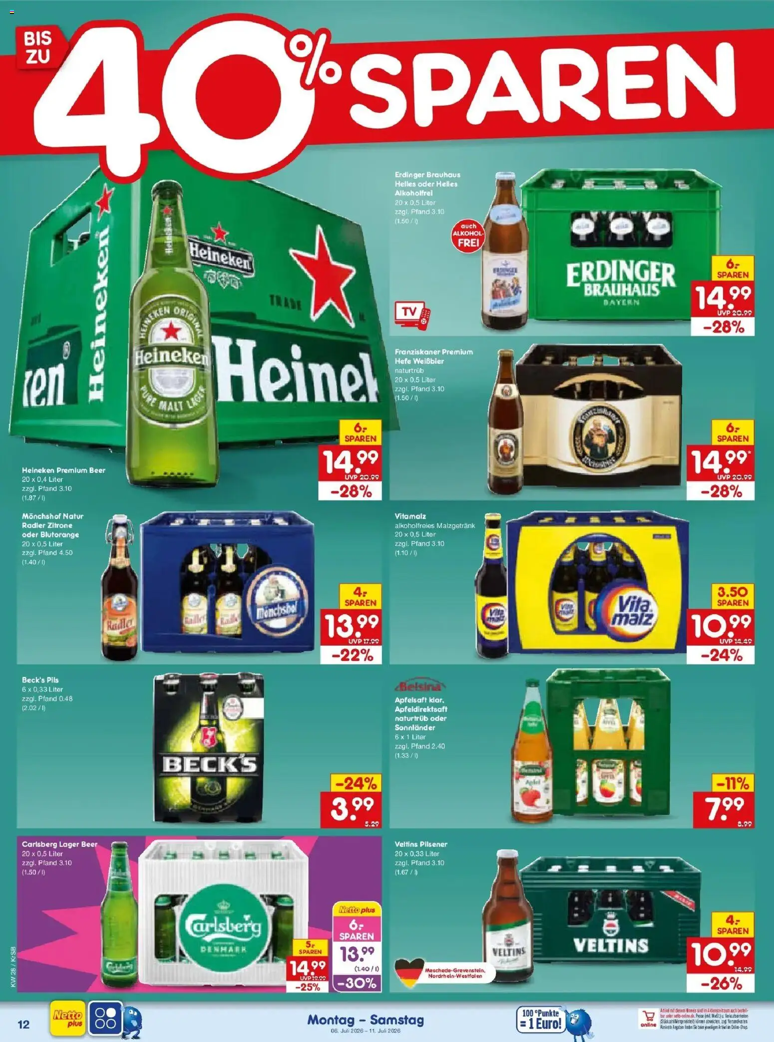 Netto Marken-Discount - Netto: Wochenangebote – gültig ab 05.07.2026 | Seite: 18 | Produkte: Monchshof, Franziskaner, Carlsberg, Hefe weissbier