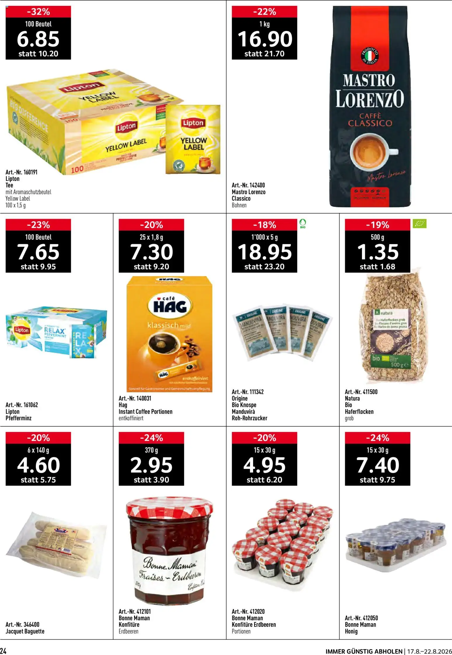 Prodega aktionen – gültig ab 17.08.2026 | Seite: 24 | Produkte: Baguette, Erdbeeren, Haferflocken