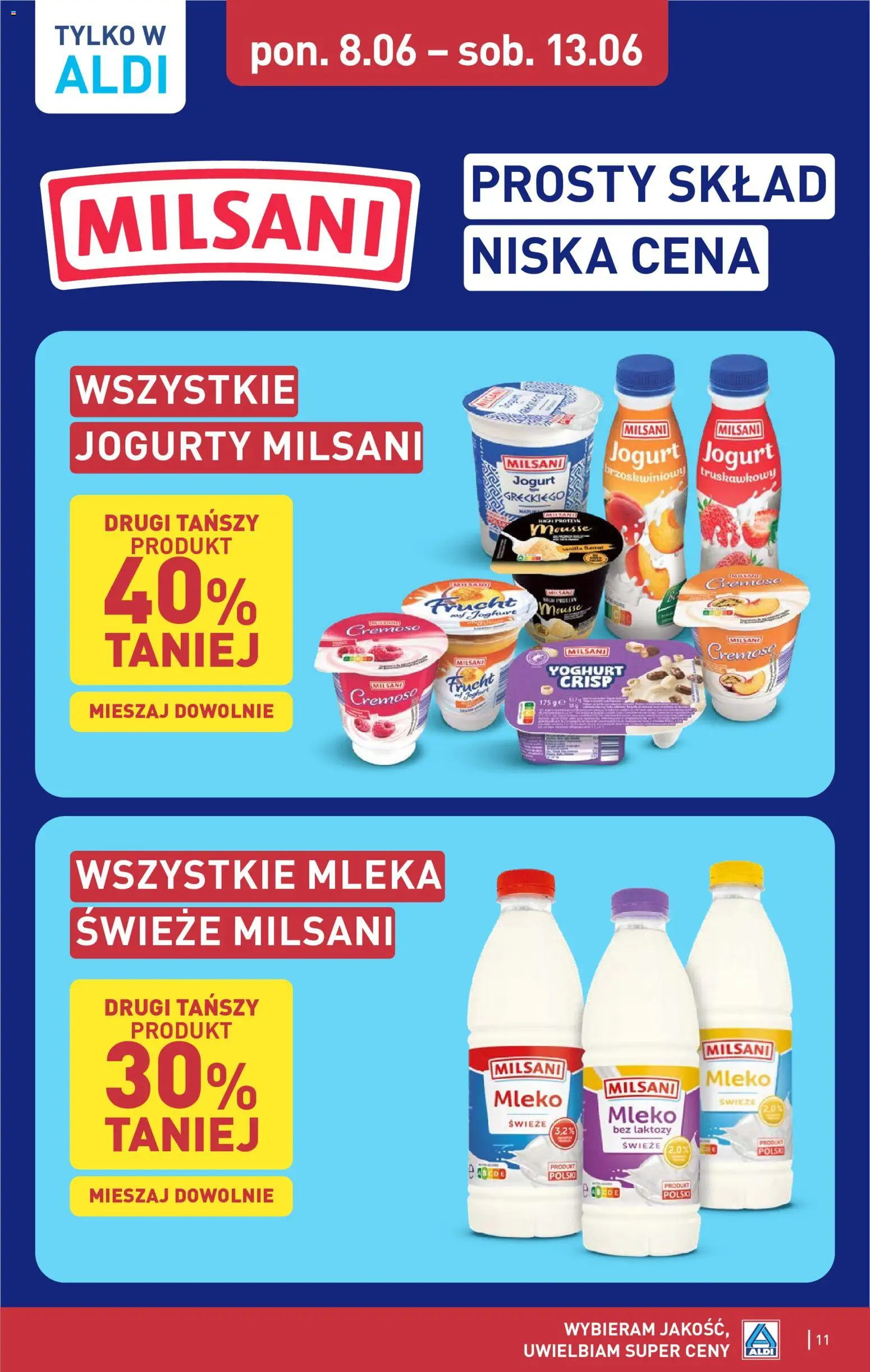 Aldi gazetka od 08.06.2026 | Strona: 11 | Produkty: Bez laktozy, Mleka, Mleko, Jogurt